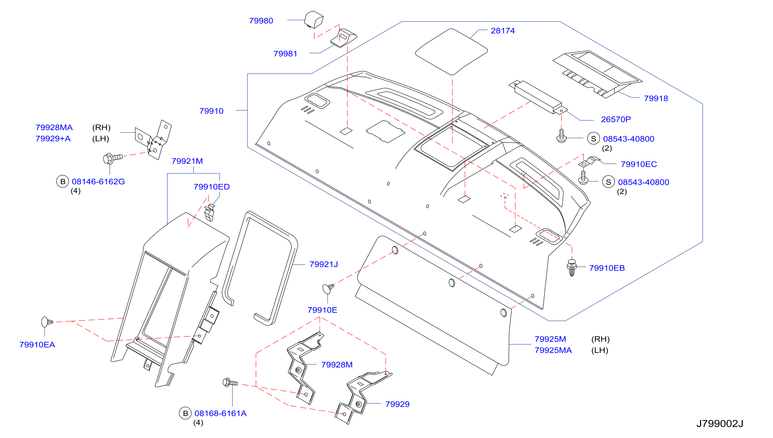 Diagram REAR & BACK PANEL TRIMMING for your 2004 INFINITI G35 3.5L V6 AT 4WD SEDAN TRACK(LEATHER) 