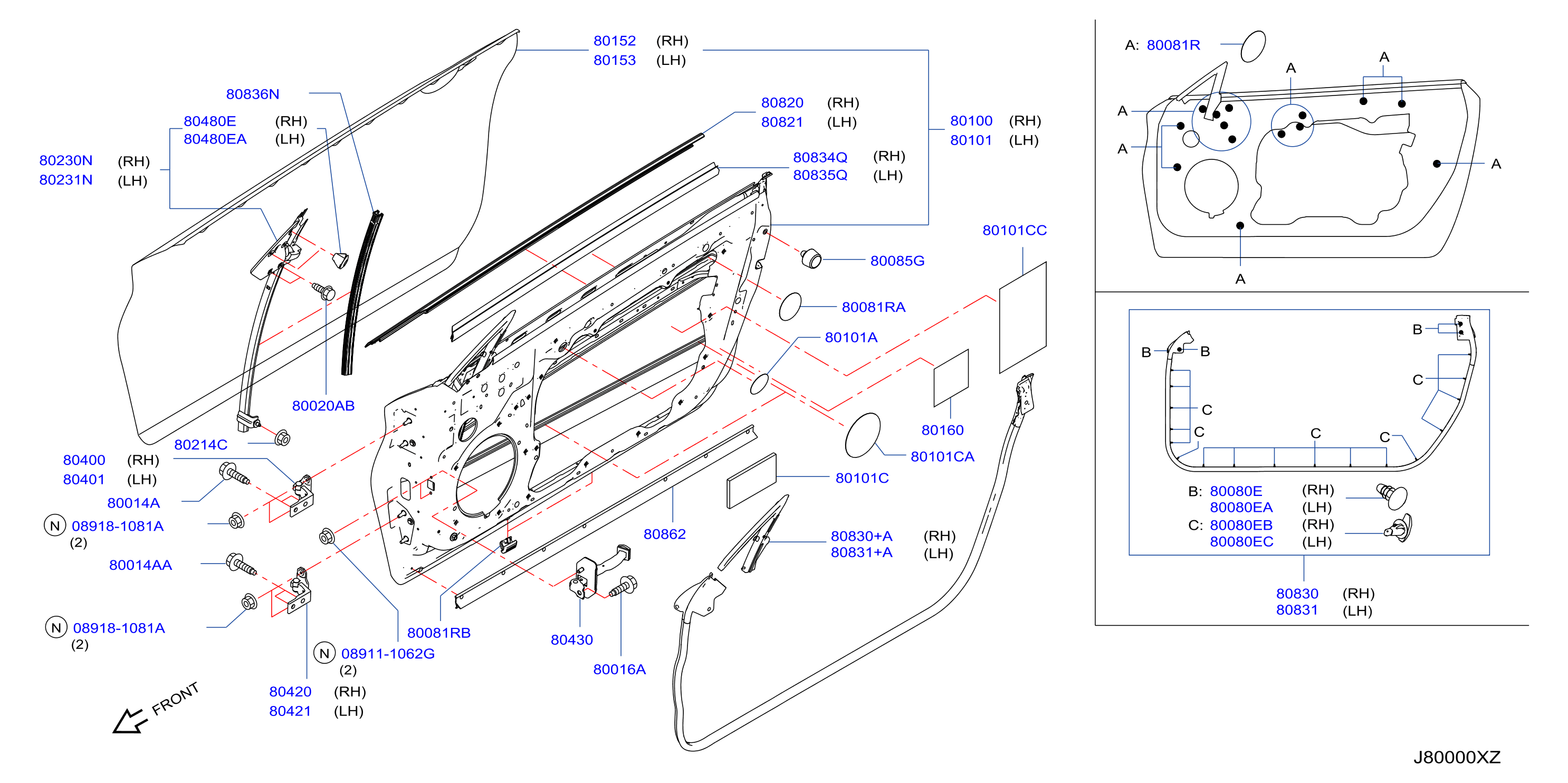 Diagram PANEL PUERTA DELANDERA Y PARTES FIJACIÓN for your 2014 INFINITI Q40   