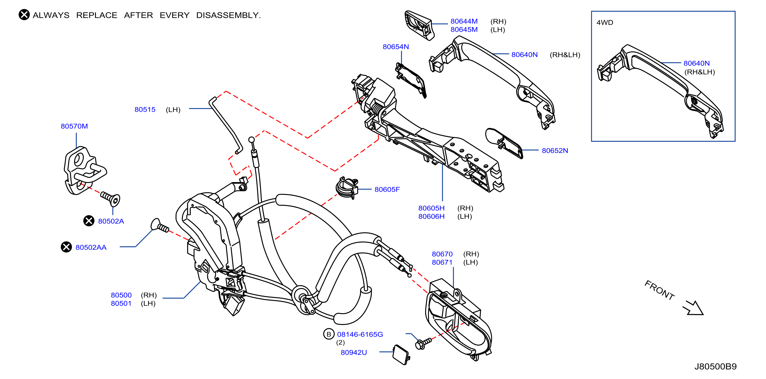 Diagram FRONT DOOR LOCK & HANDLE for your Nissan