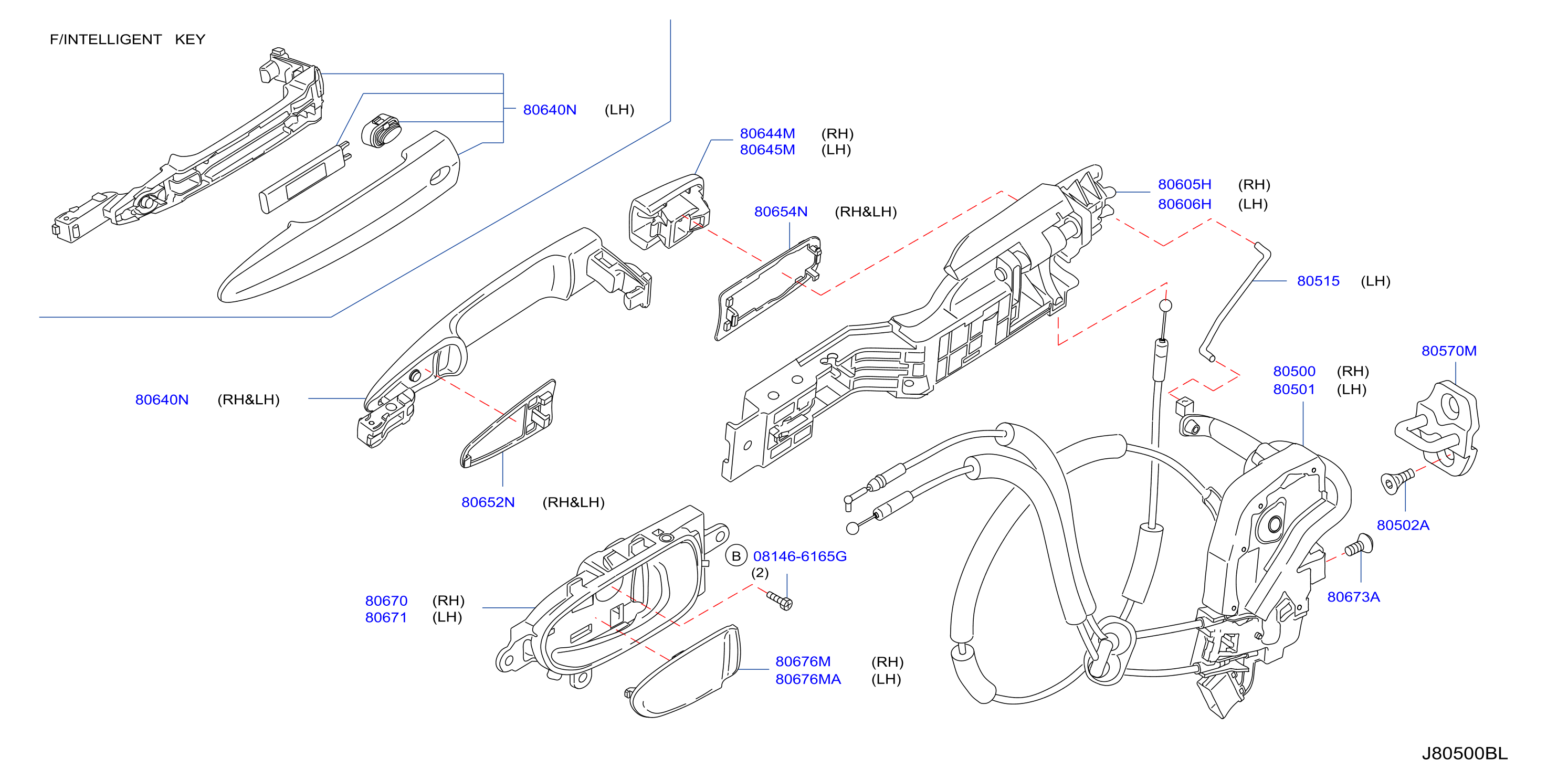Diagram FRONT DOOR LOCK & HANDLE for your 2013 Nissan Frontier Crew Cab PRO-4X 4.0L V6 AT 4WD 