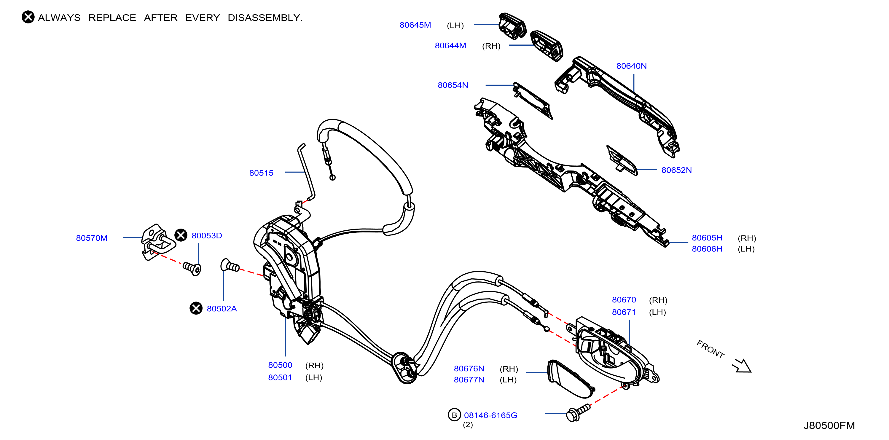 Diagram CERRADURA PUERTA DELANTERA Y MANILLA for your Nissan Leaf HATCHBACK SV/SL 