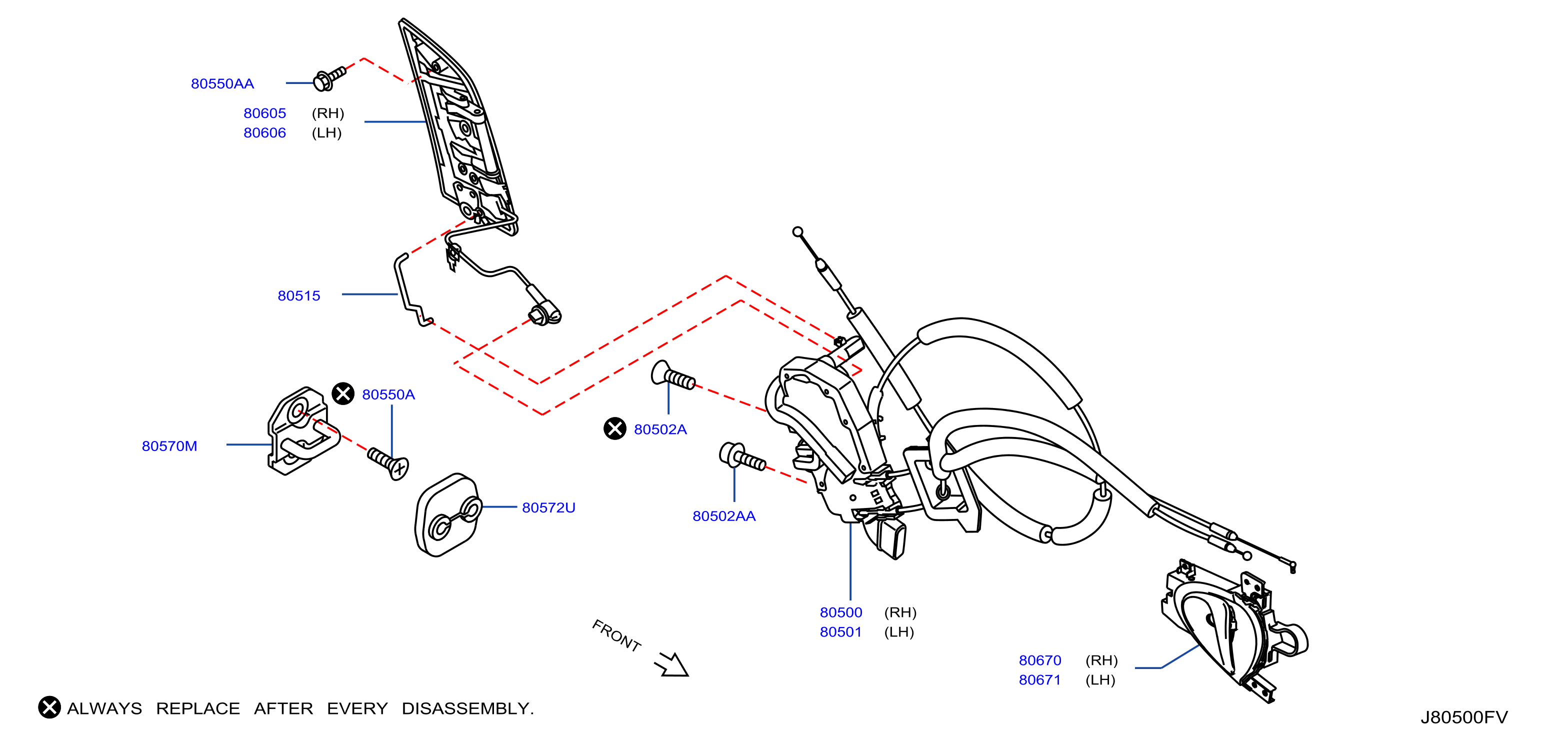 Diagram FRONT DOOR LOCK & HANDLE for your 1989 Nissan Sentra   