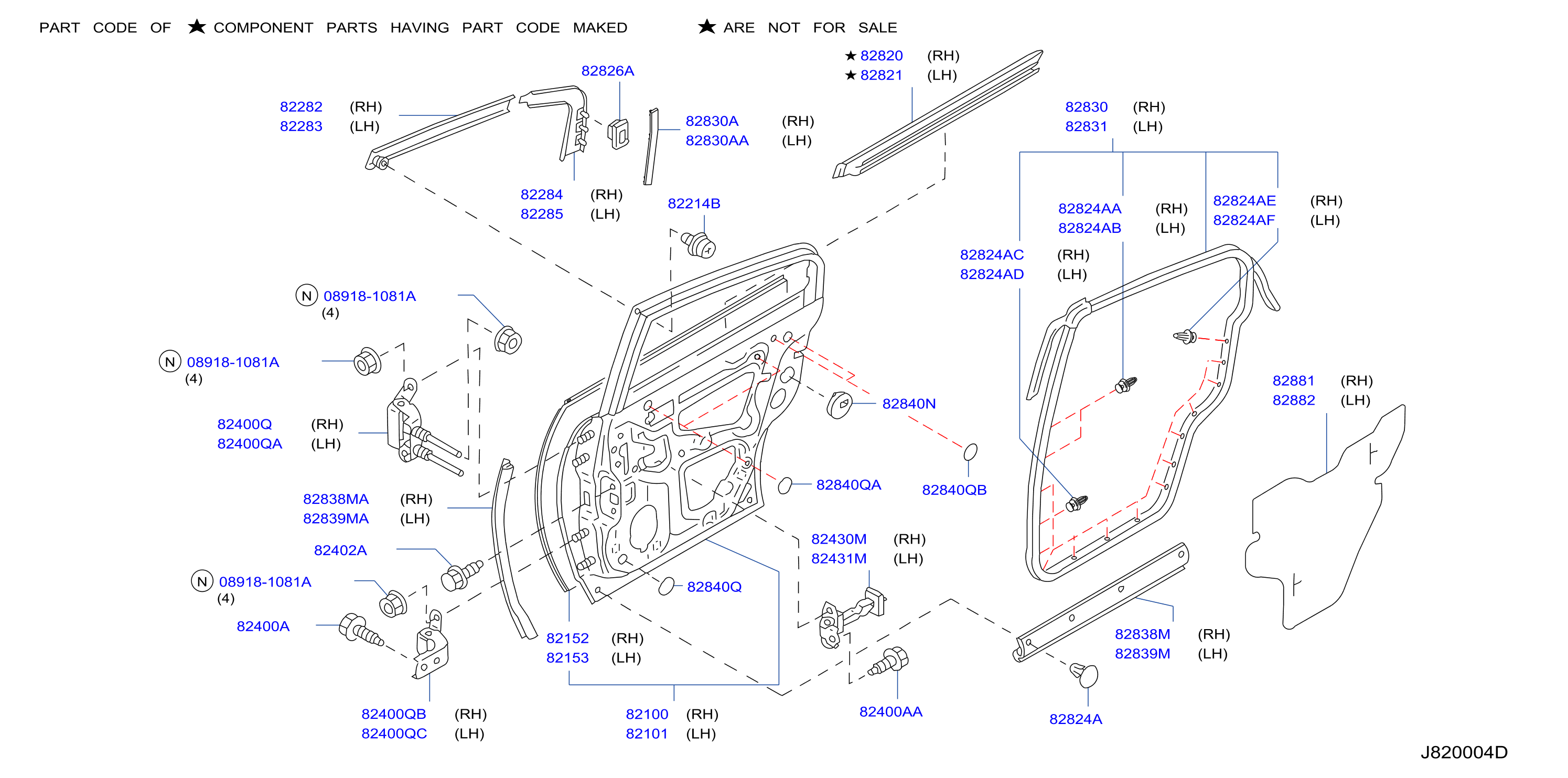 Diagram REAR DOOR PANEL & FITTING for your 2004 INFINITI G35   