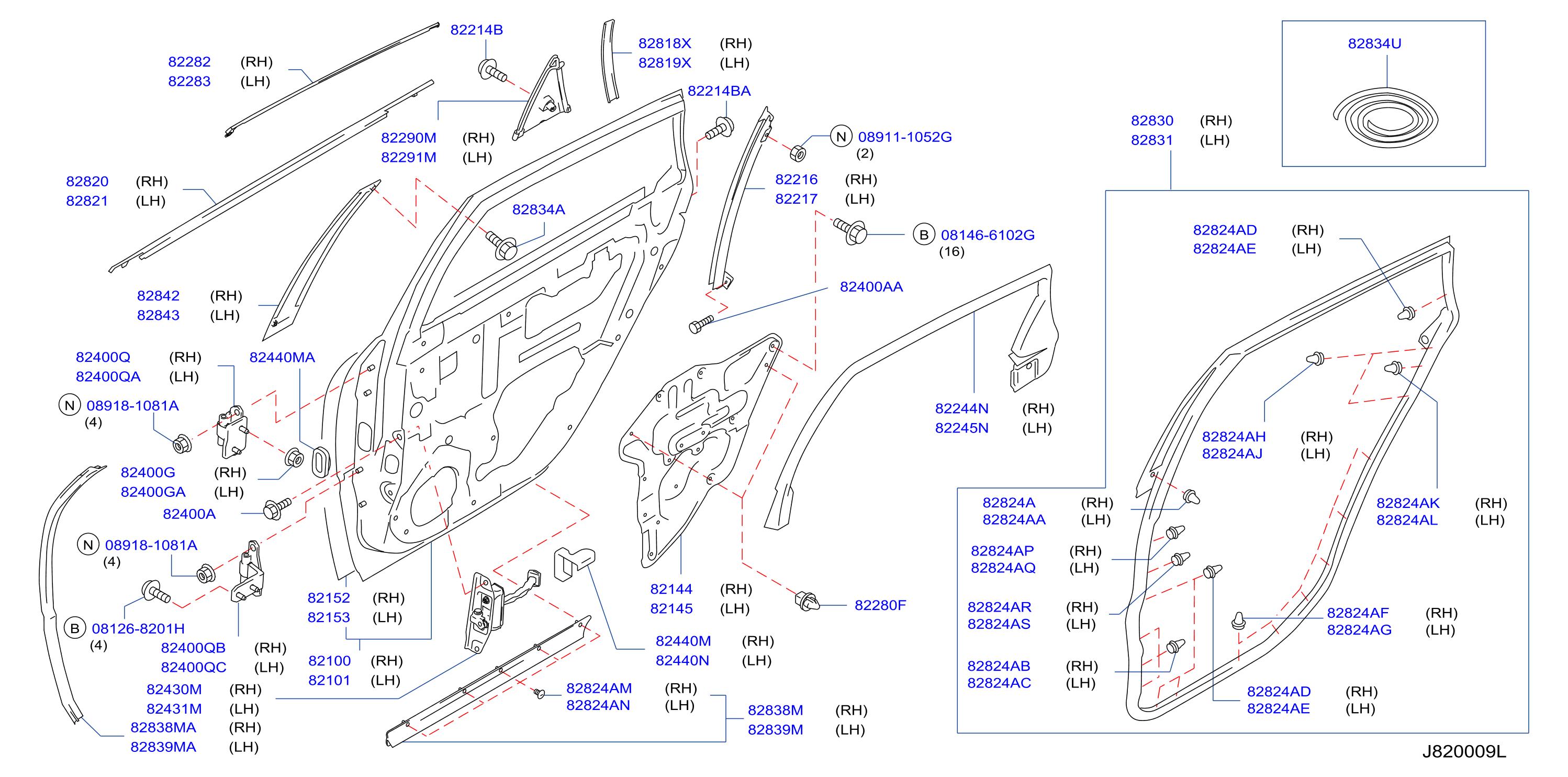 Diagram REAR DOOR PANEL & FITTING for your 2008 INFINITI M45  SEDAN SPORTEC 