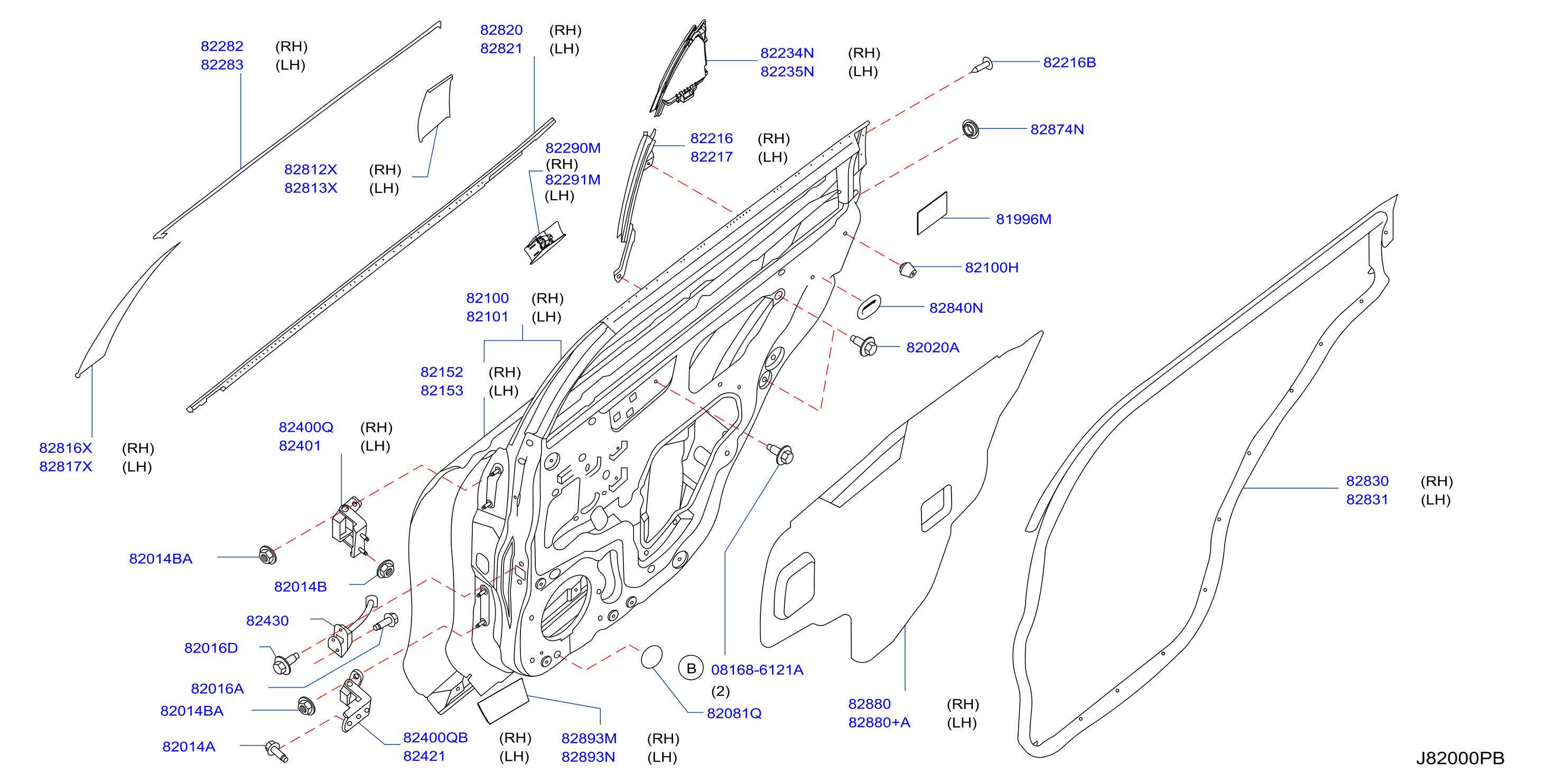 Diagram PANEL PUERTA TRASERA Y PARTES FIJACIÓN for your Nissan