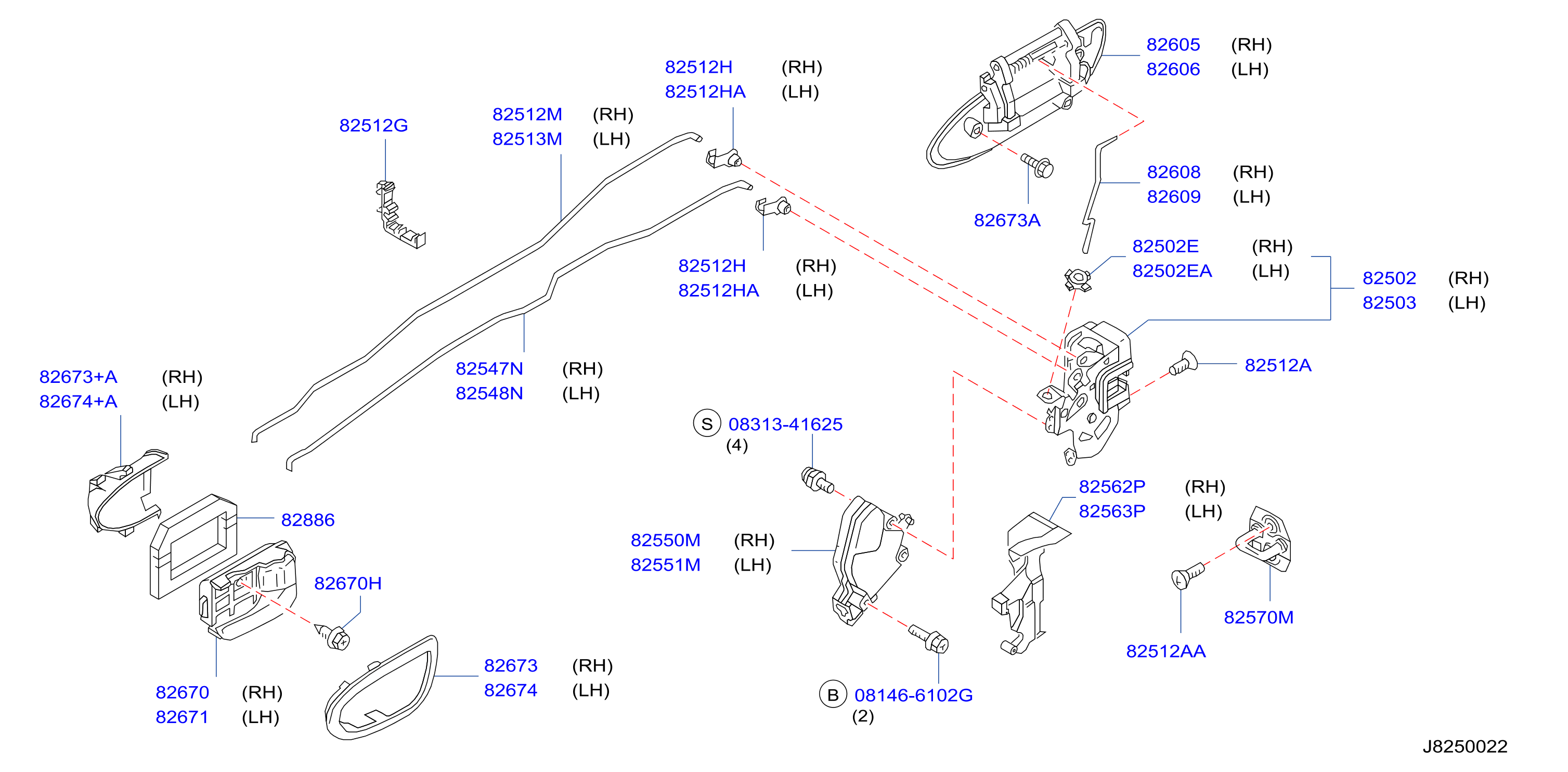 Diagram REAR DOOR LOCK & HANDLE for your Nissan