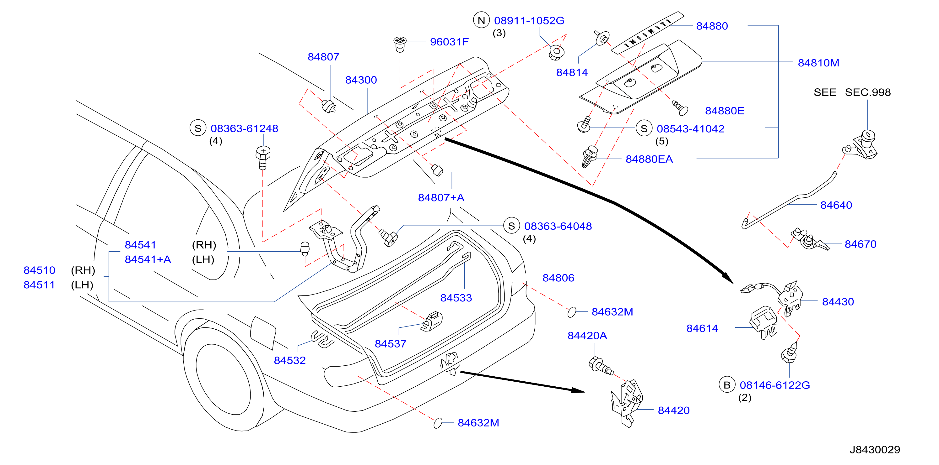 Diagram TRUNK LID & FITTING for your 2005 INFINITI Q45   