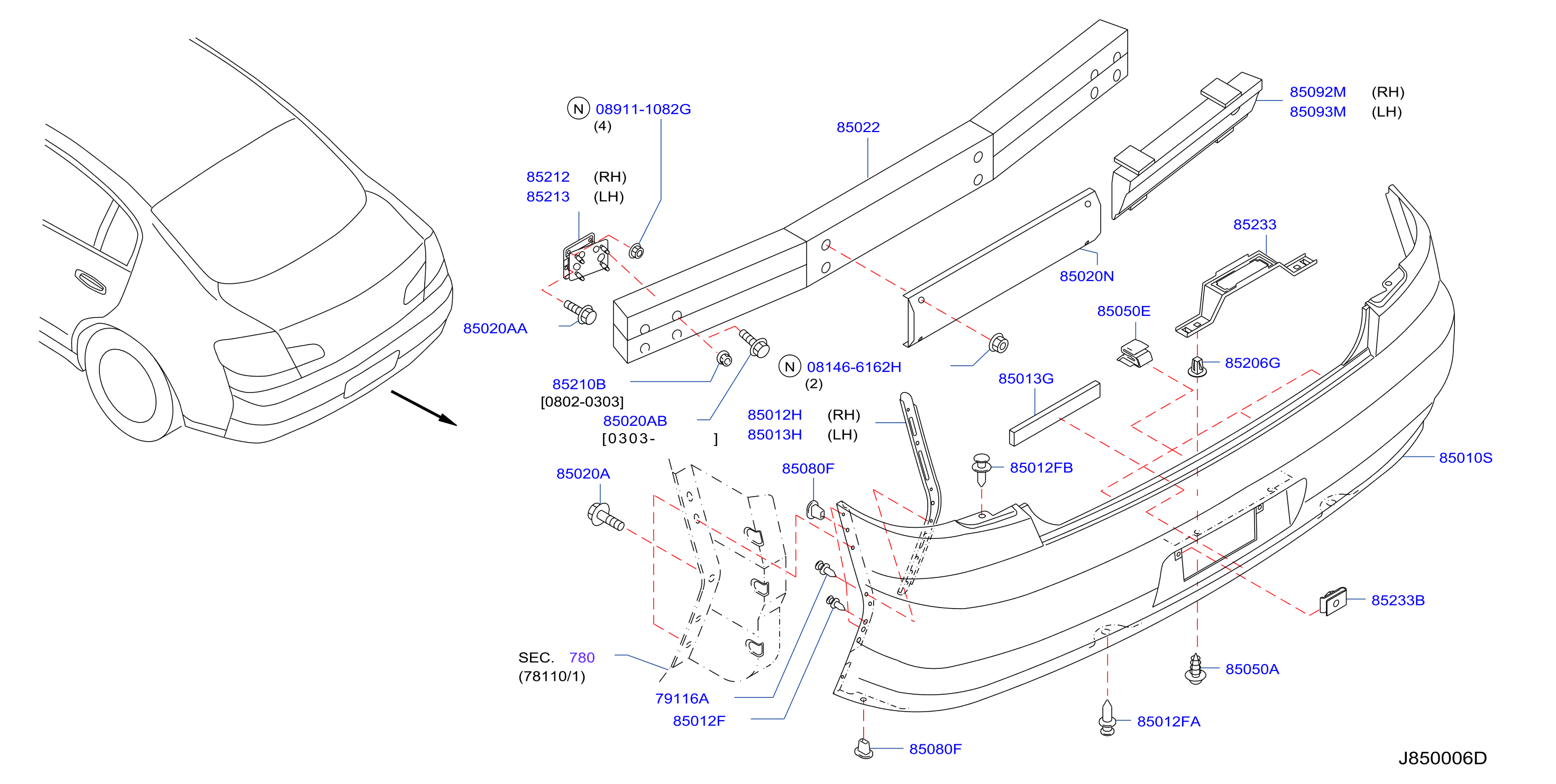 Diagram REAR BUMPER for your 2003 INFINITI G35   