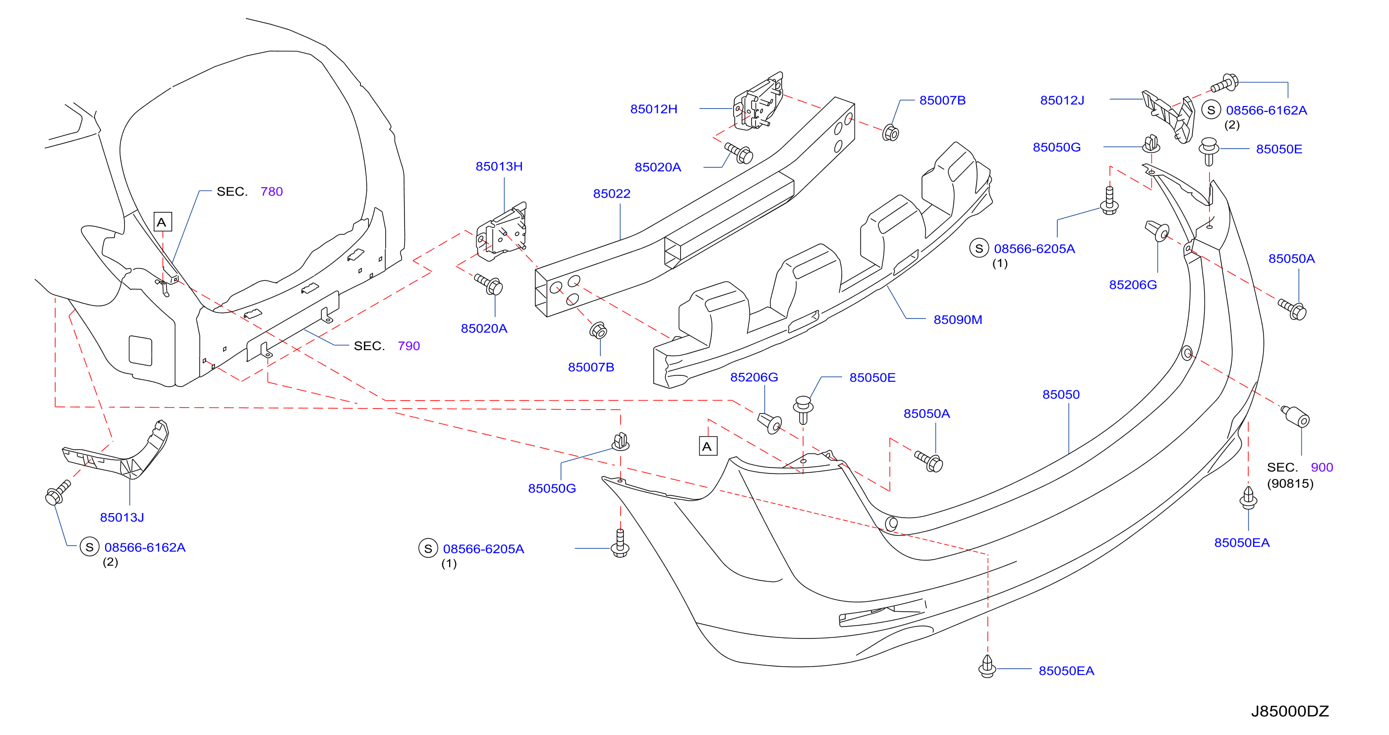 Diagram REAR BUMPER for your 2013 Nissan Murano WAGON SL  
