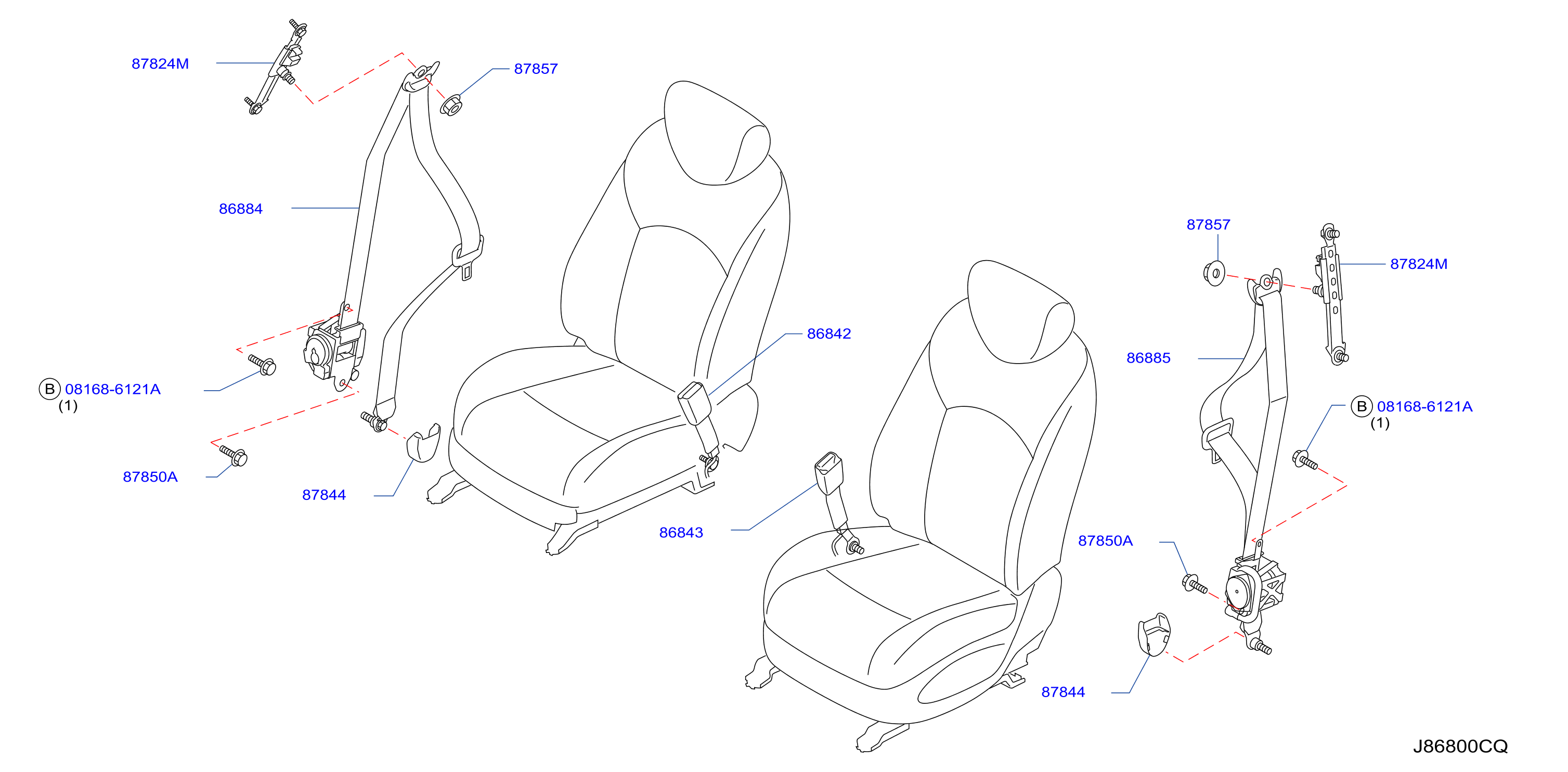Diagram FRONT SEAT BELT for your 2008 INFINITI Q60   