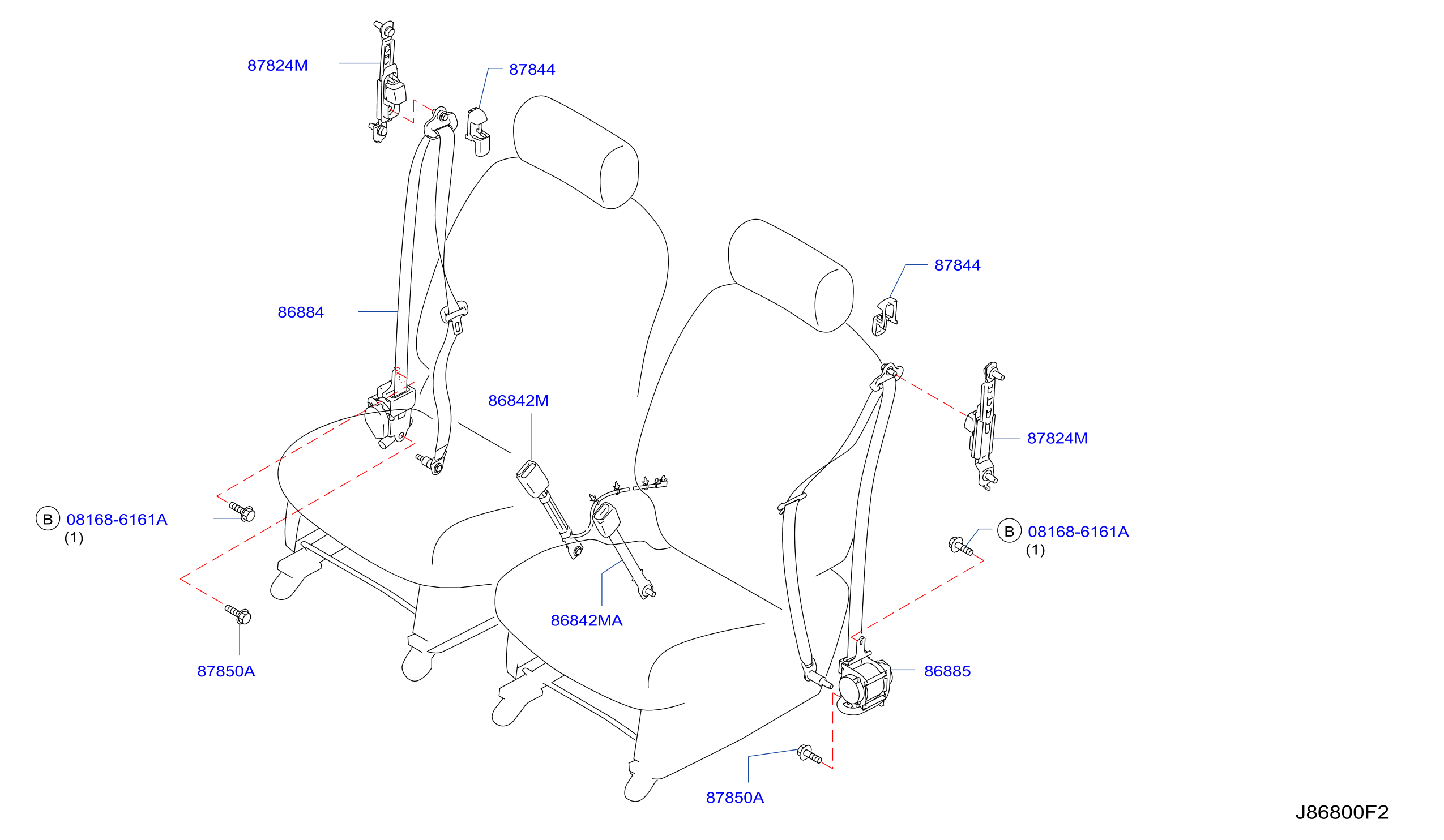 Diagram FRONT SEAT BELT for your 2022 Nissan Leaf   