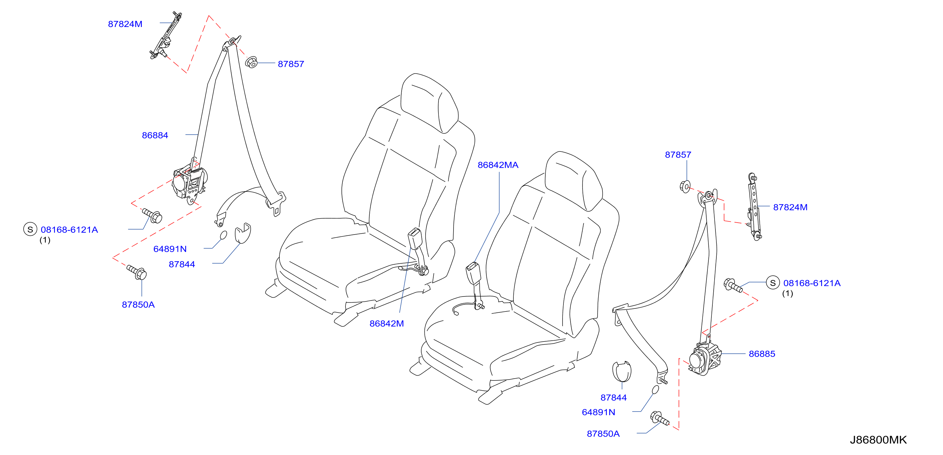 Diagram FRONT SEAT BELT for your INFINITI