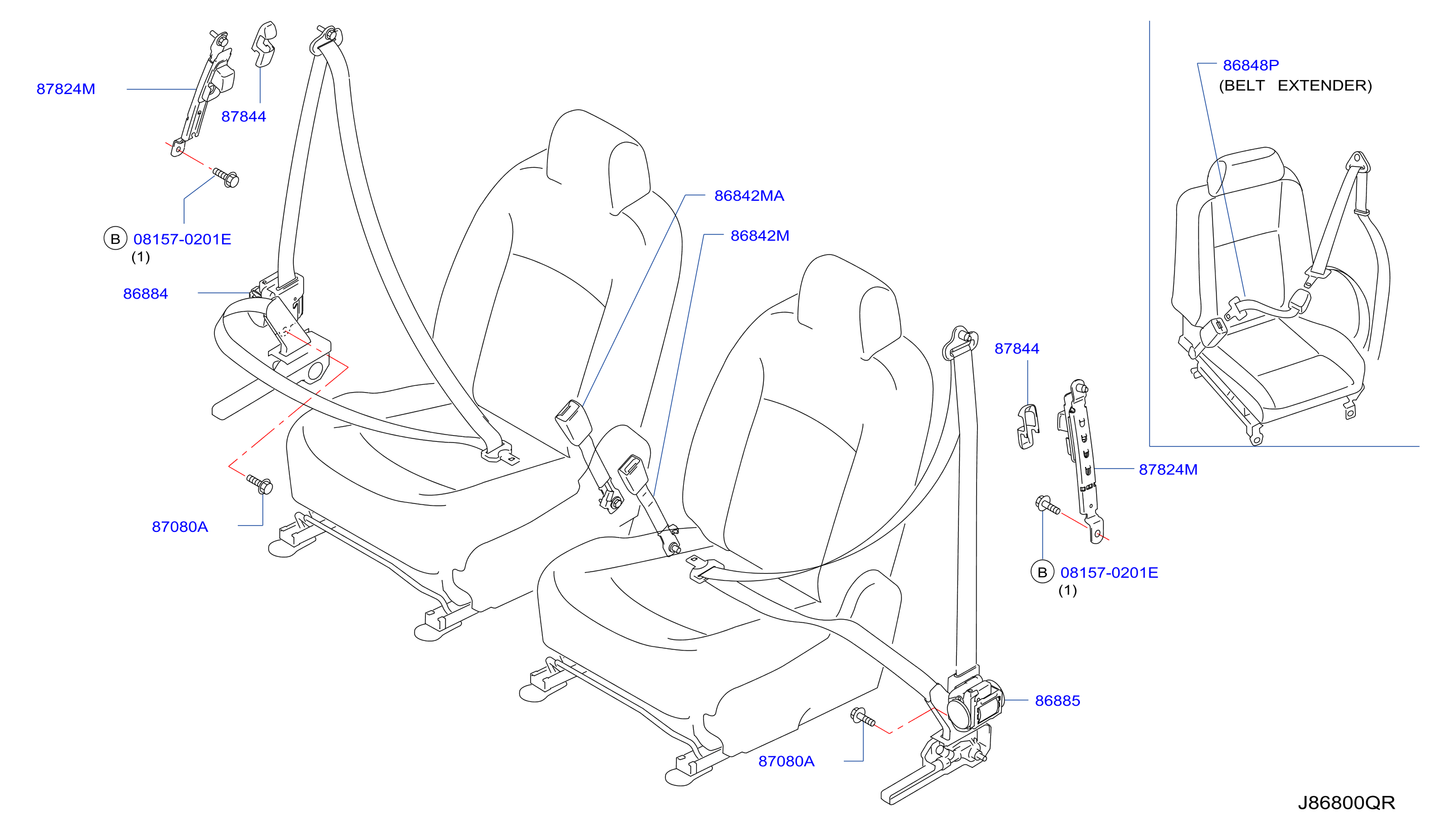 Diagram FRONT SEAT BELT for your Nissan Rogue  