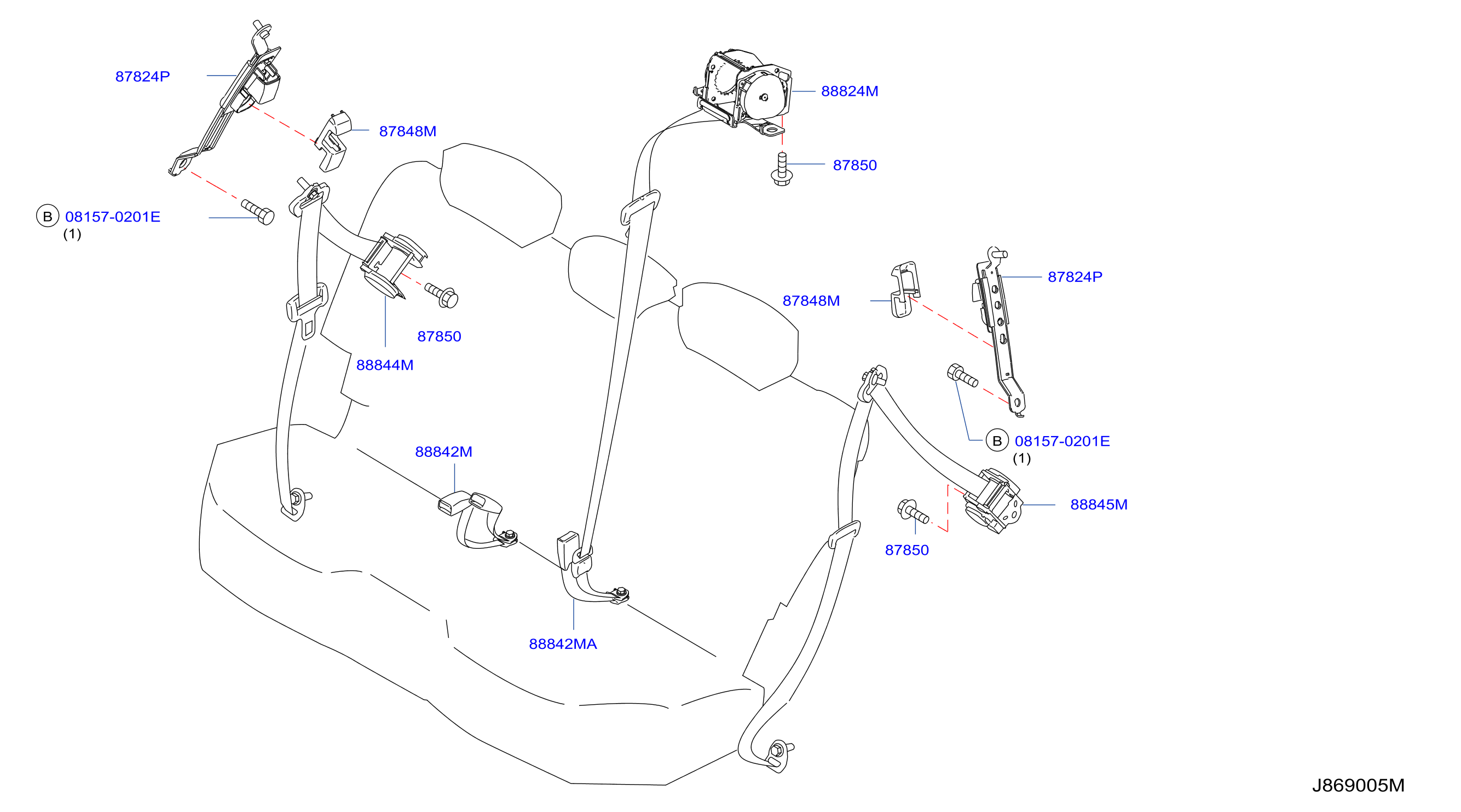 Diagram REAR SEAT BELT for your 2005 INFINITI FX45   