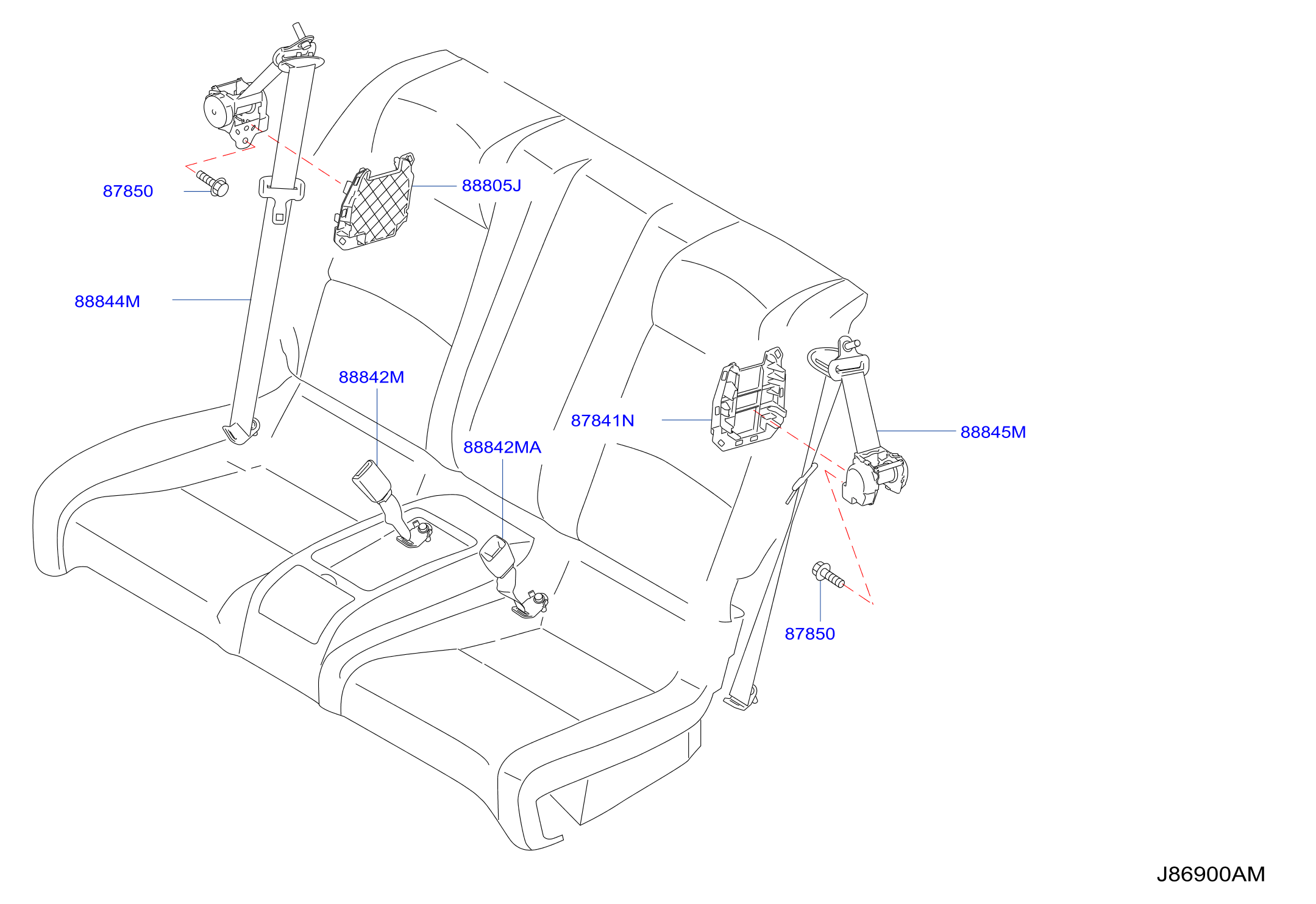 Diagram REAR SEAT BELT for your 2008 INFINITI G35  SEDAN JOURNEY 