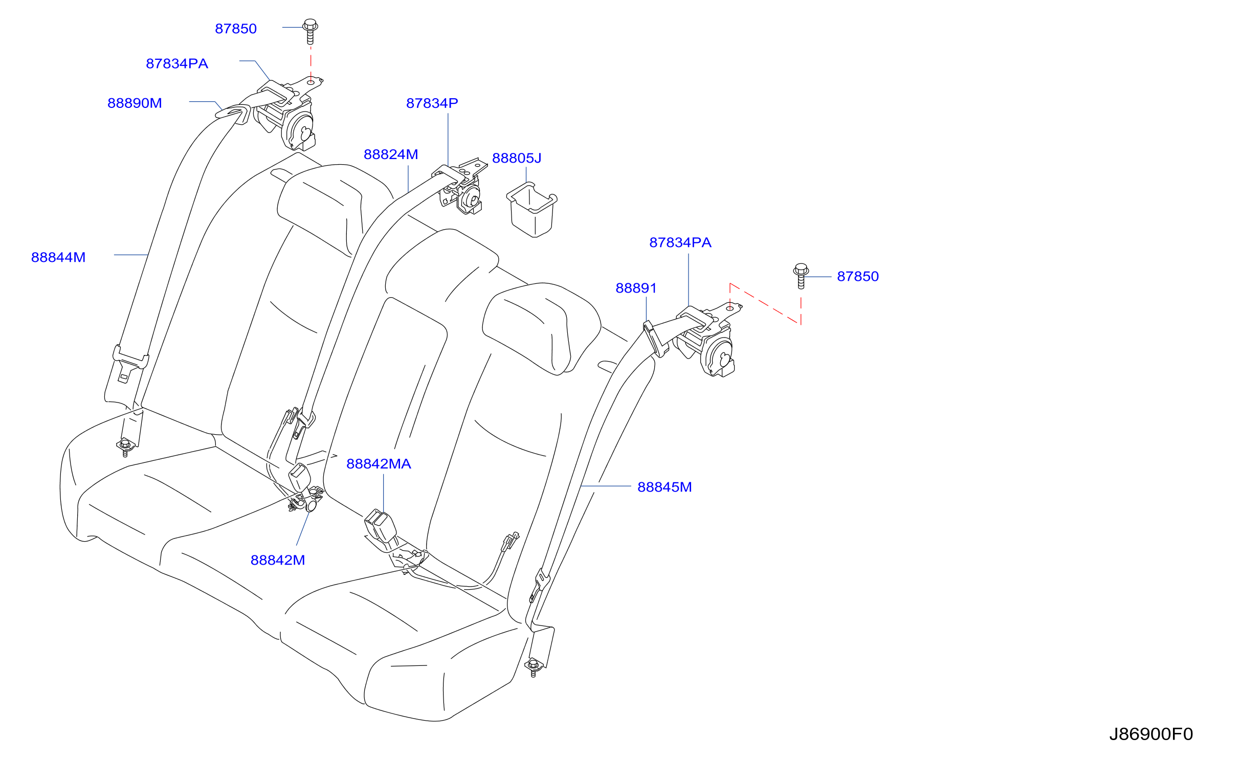 Diagram REAR SEAT BELT for your INFINITI M56  