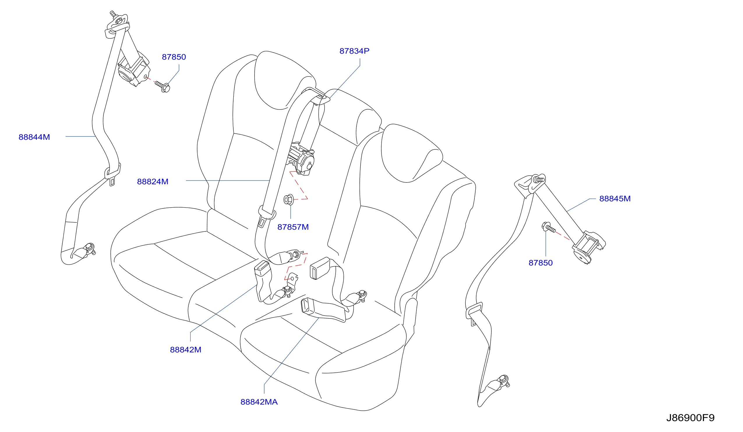 Diagram CINTURÓN DE SEGURIDAD TRASERO for your 2011 INFINITI QX80   