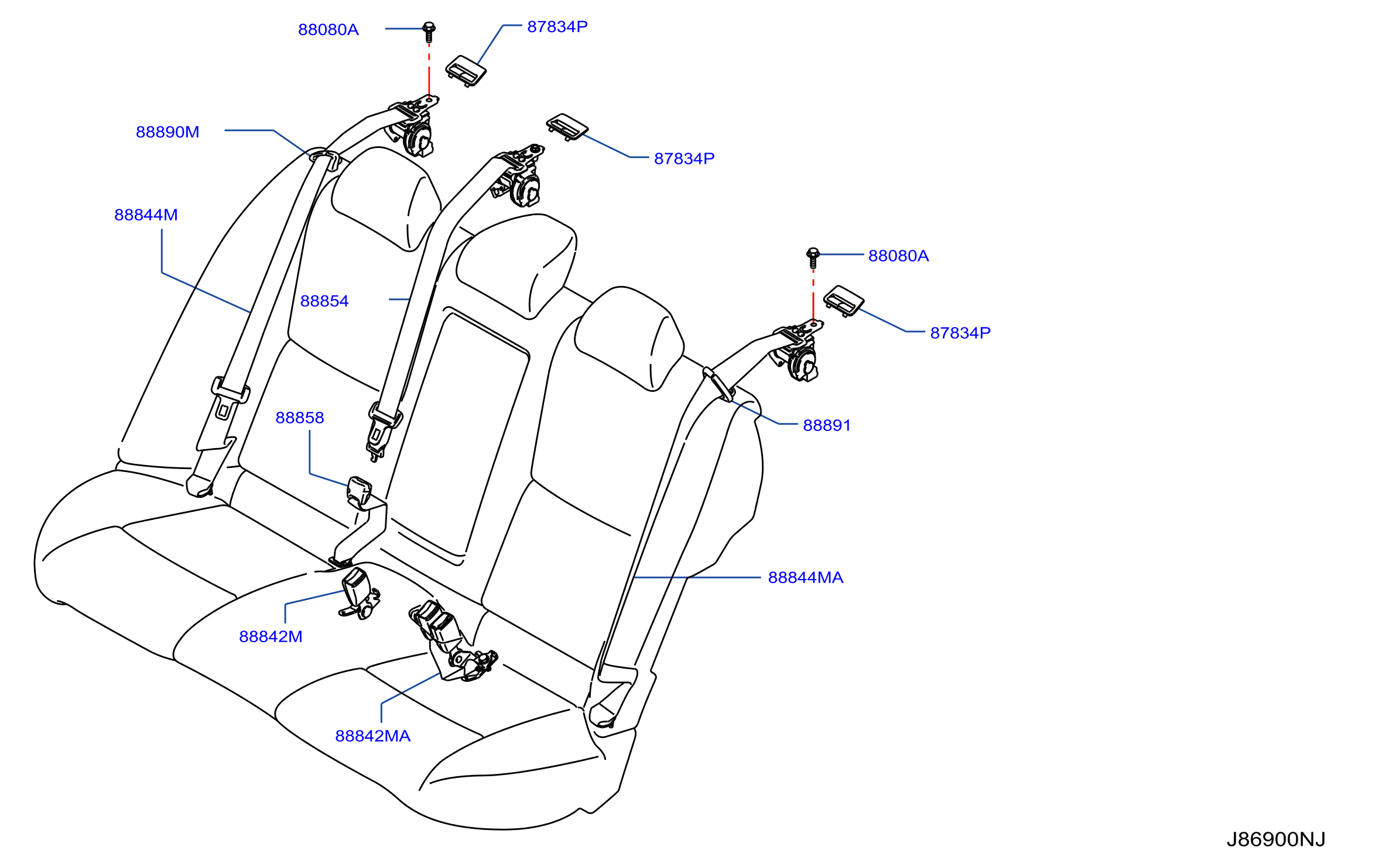 Diagram REAR SEAT BELT for your INFINITI Q50  