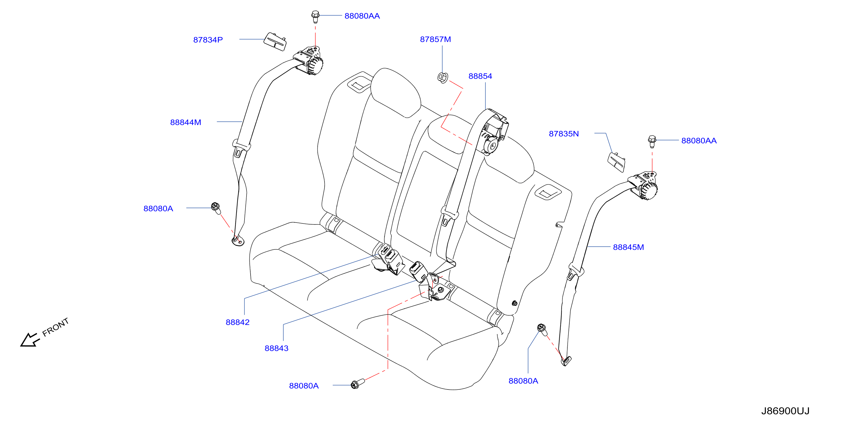 88884-6MR2A - Seat Belt Lap and Shoulder Belt (Right, Rear) - Genuine ...