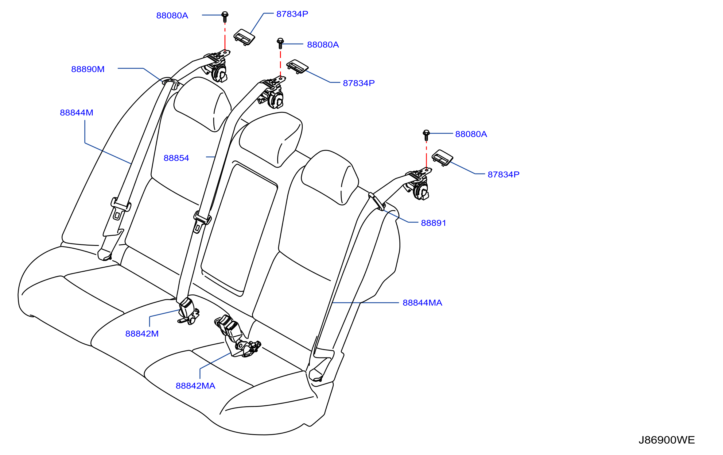 Diagram CINTURÓN DE SEGURIDAD TRASERO for your INFINITI