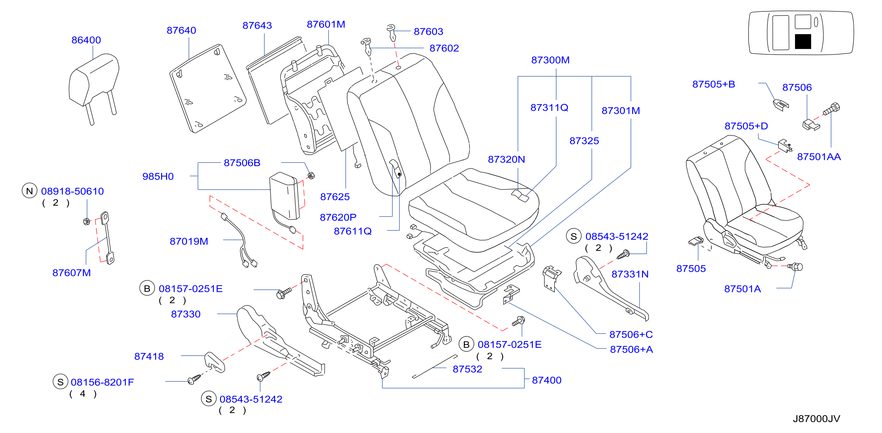 Nissan Maxima Power Seat Wiring Harness (Front). Wiring 870192Y110