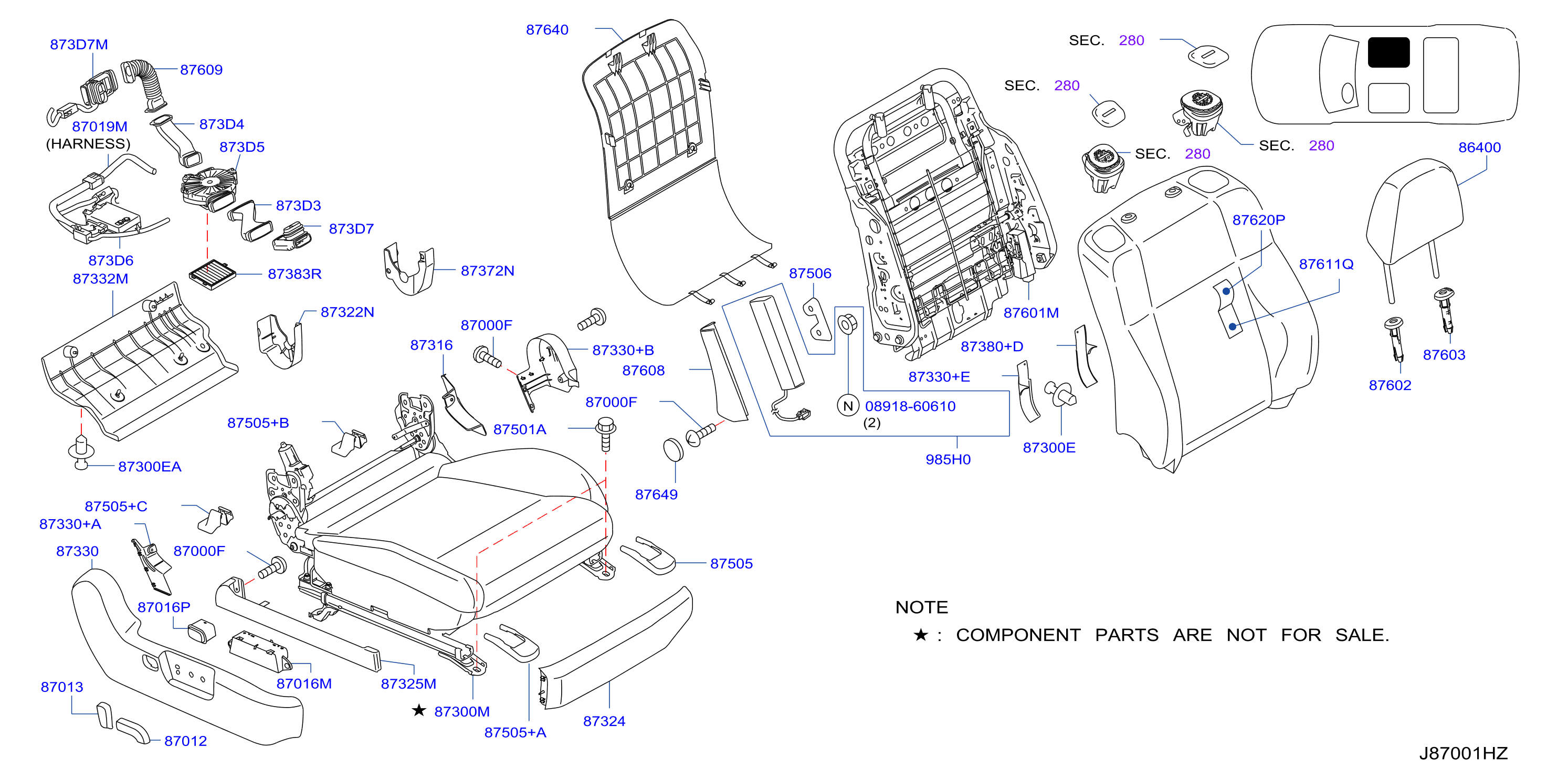 Diagram ASIENTO DELANTERO for your 2018 INFINITI Q70 TECHNOLO  