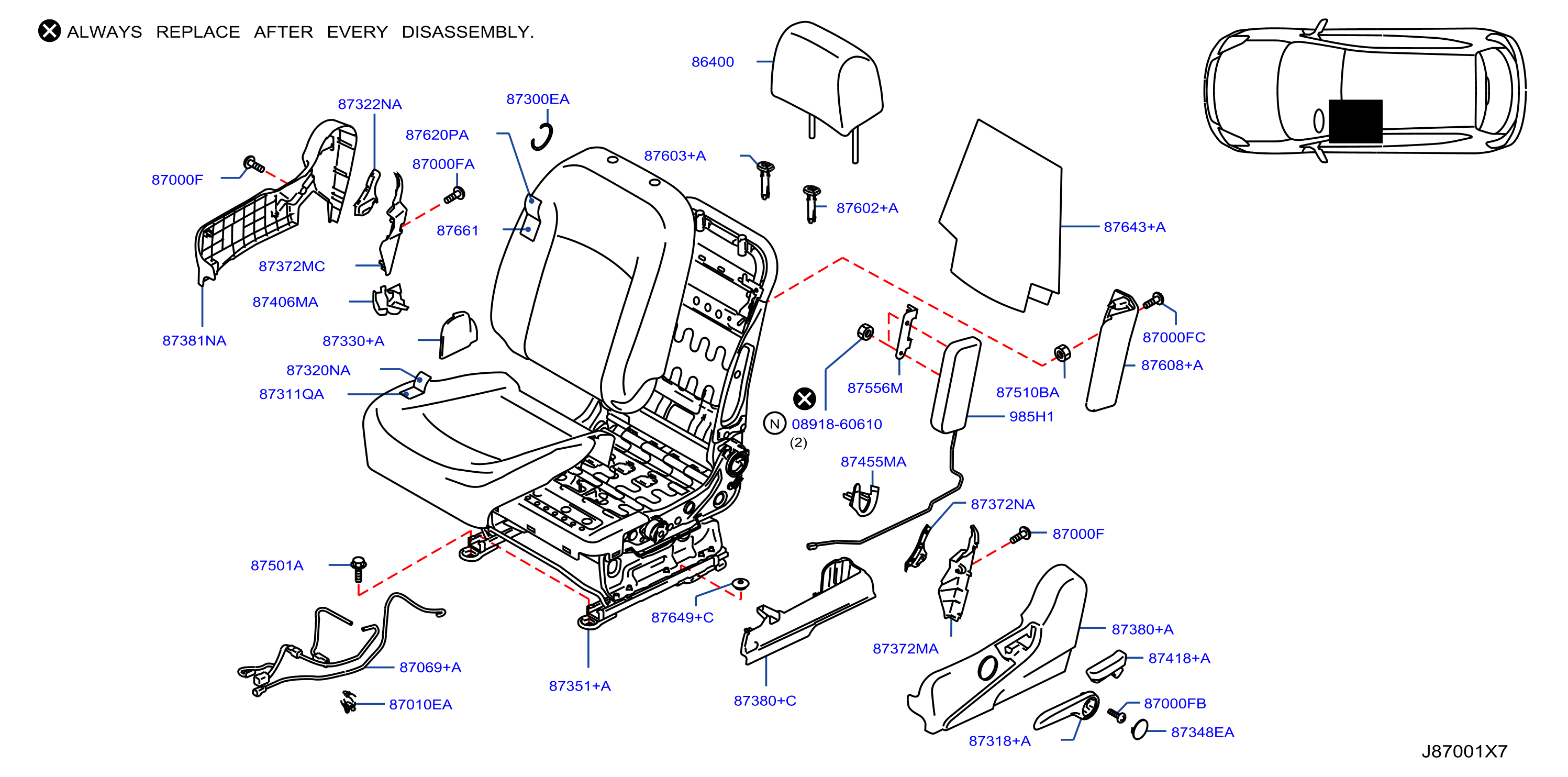 Diagram FRONT SEAT for your Nissan Rogue  