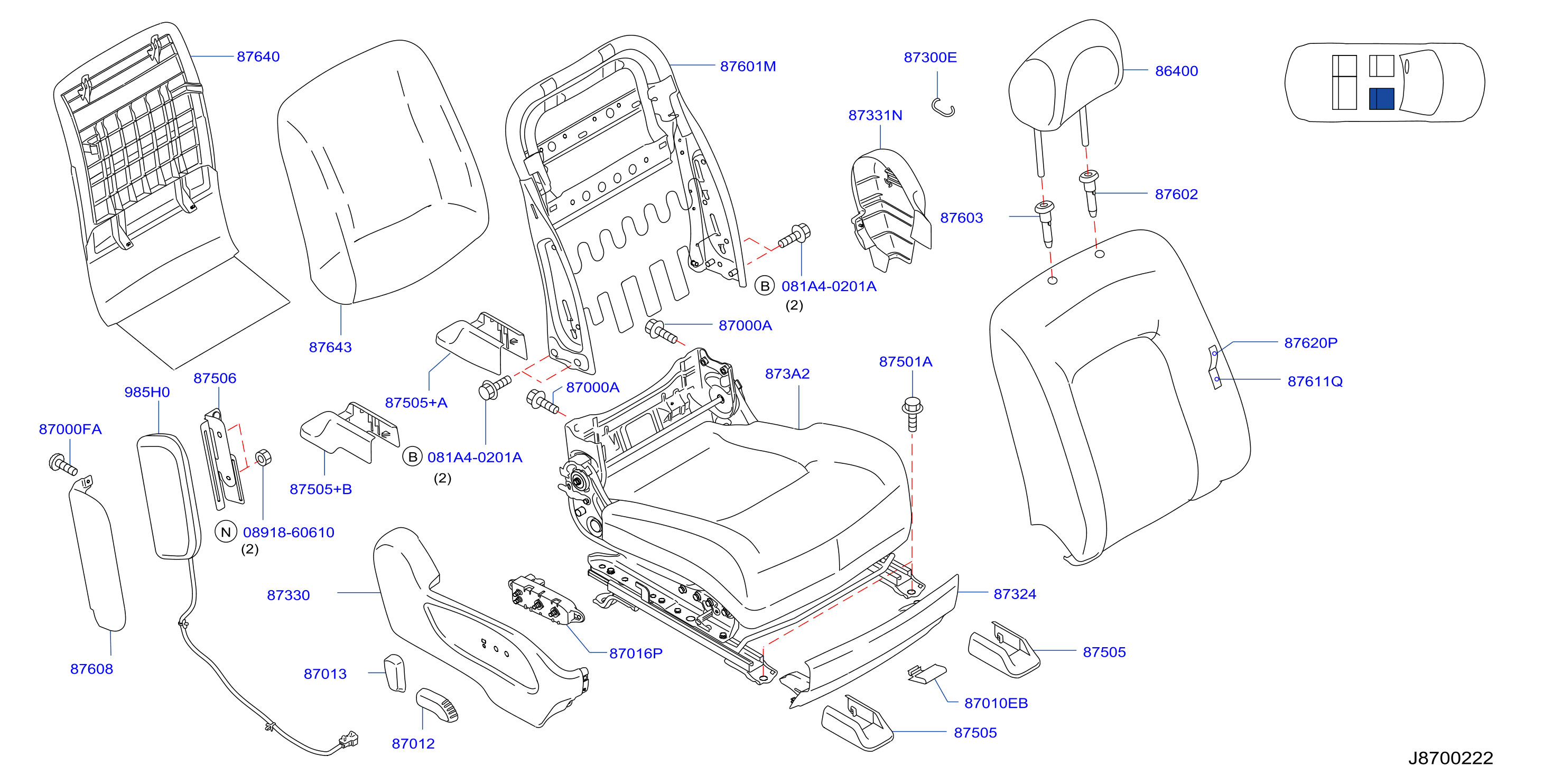 Diagram FRONT SEAT for your 2009 Nissan Murano WAGON S 3.5L V6 CVT 4WD/AWD 