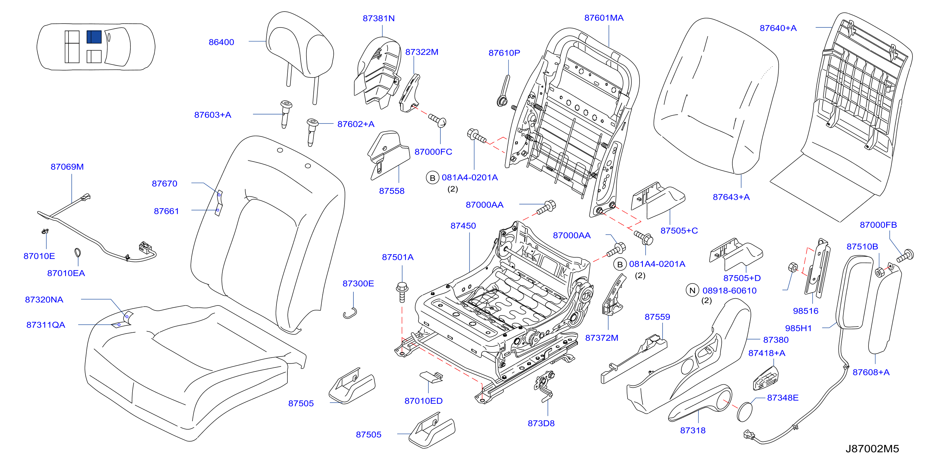 Diagram FRONT SEAT for your 2009 Nissan Murano WAGON S 3.5L V6 CVT 4WD/AWD 