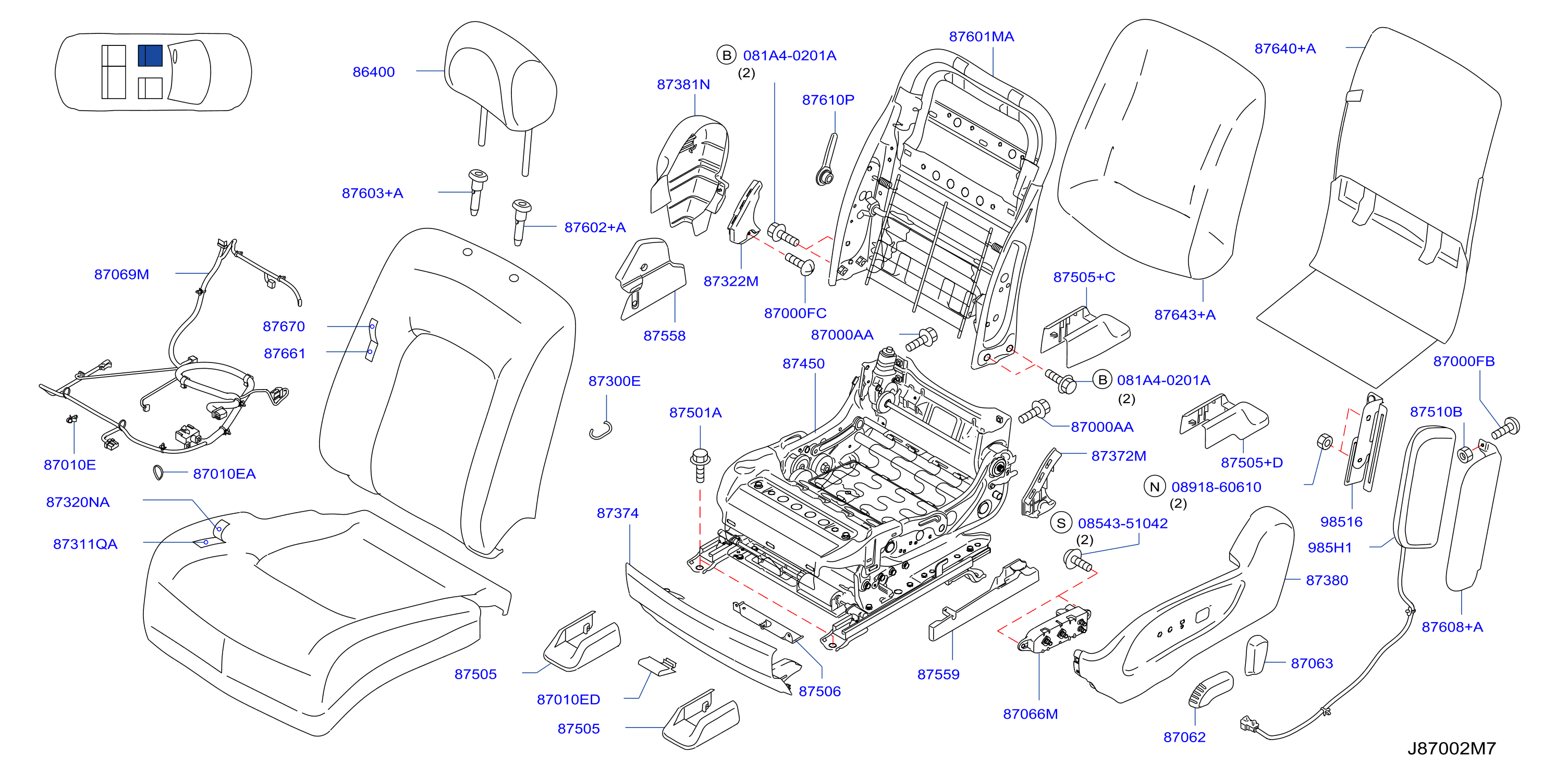 Diagram FRONT SEAT for your 2009 Nissan Murano WAGON S 3.5L V6 CVT 4WD/AWD 