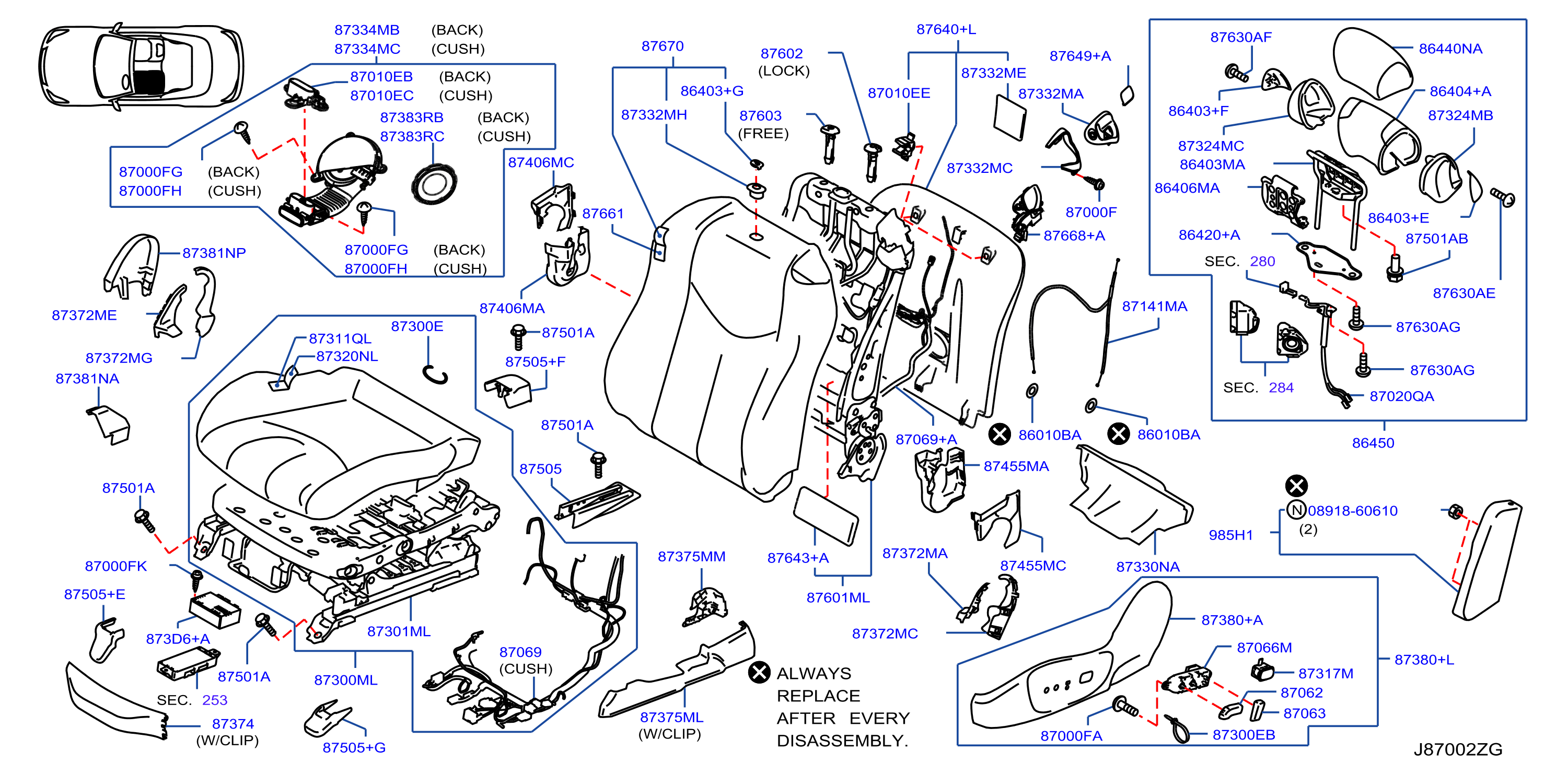 Diagram ASIENTO DELANTERO for your 2012 INFINITI G37   