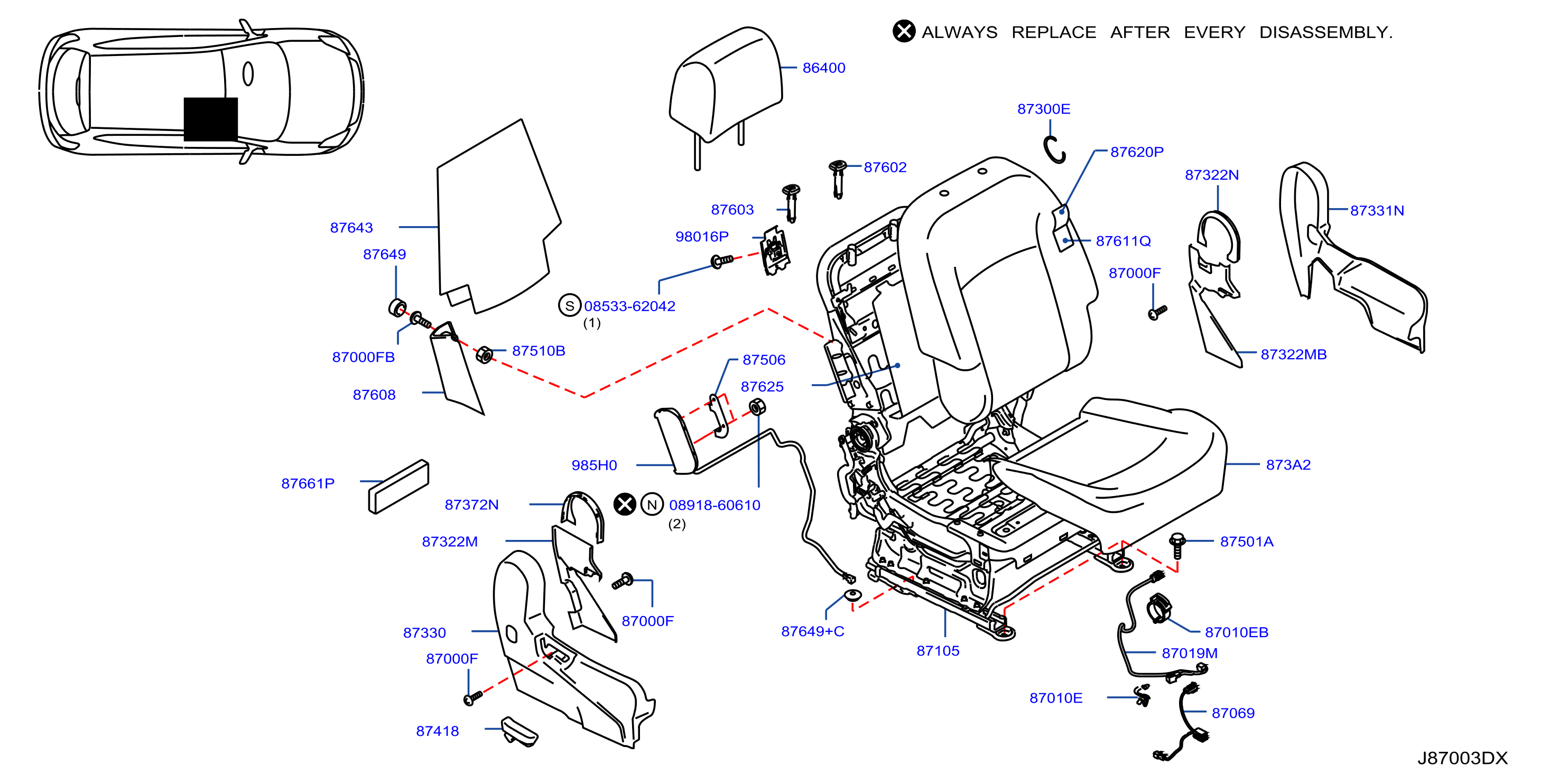 Diagram FRONT SEAT for your Nissan Rogue  