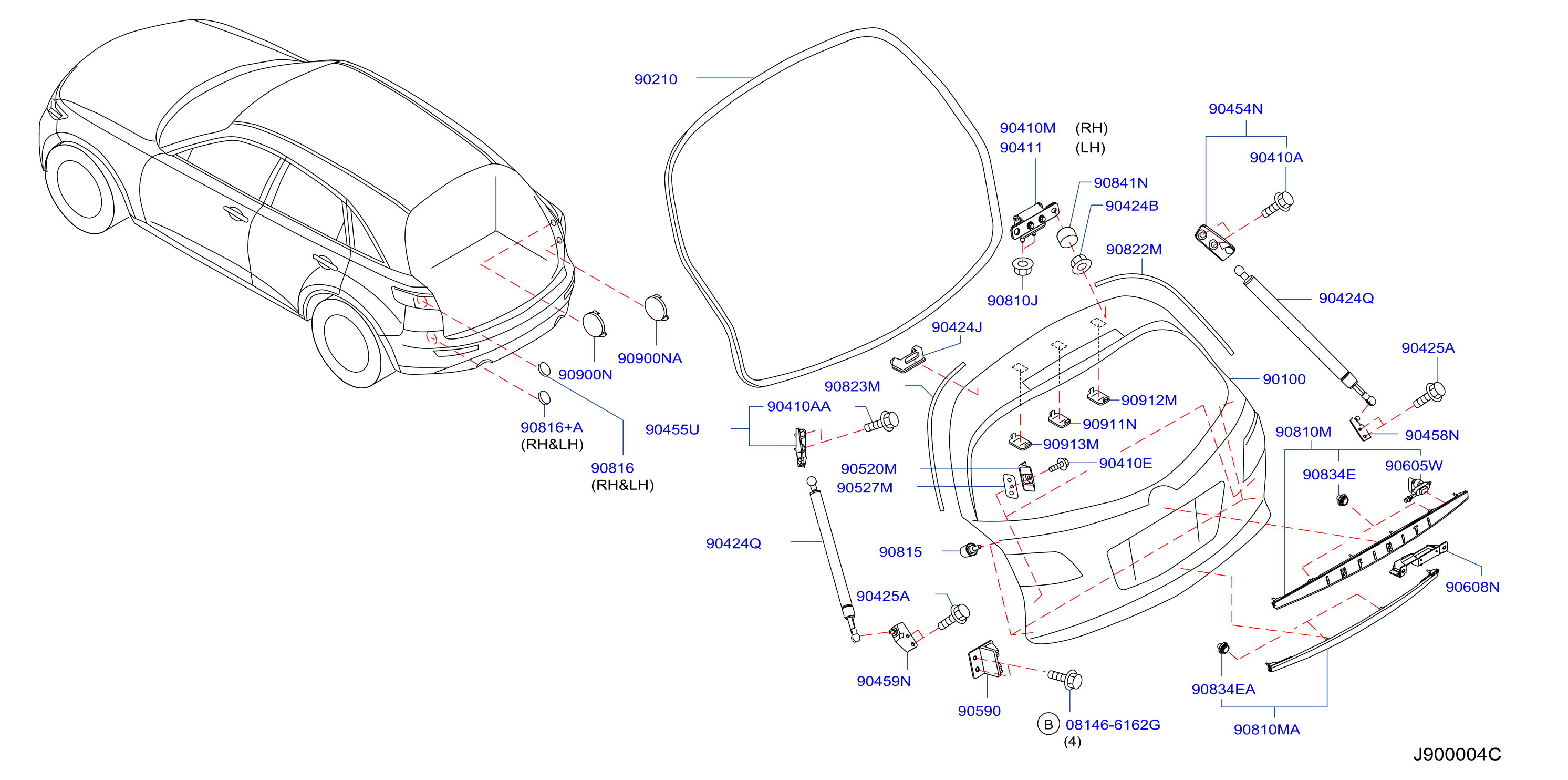 Diagram PANEL COMPUERTA TRA. Y PARTES FIJACIÓN for your 2013 INFINITI M37 Base  