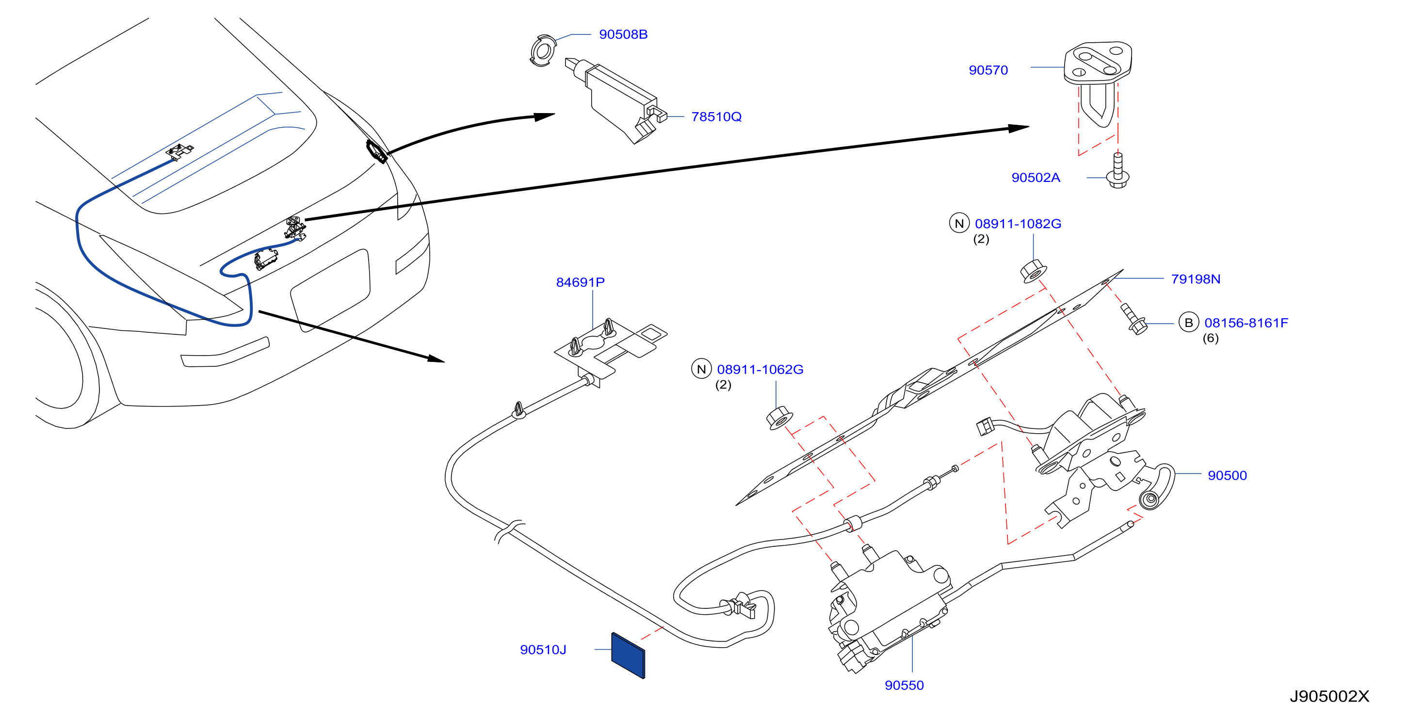 Diagram BACK DOOR LOCK & HANDLE for your Nissan 350Z  