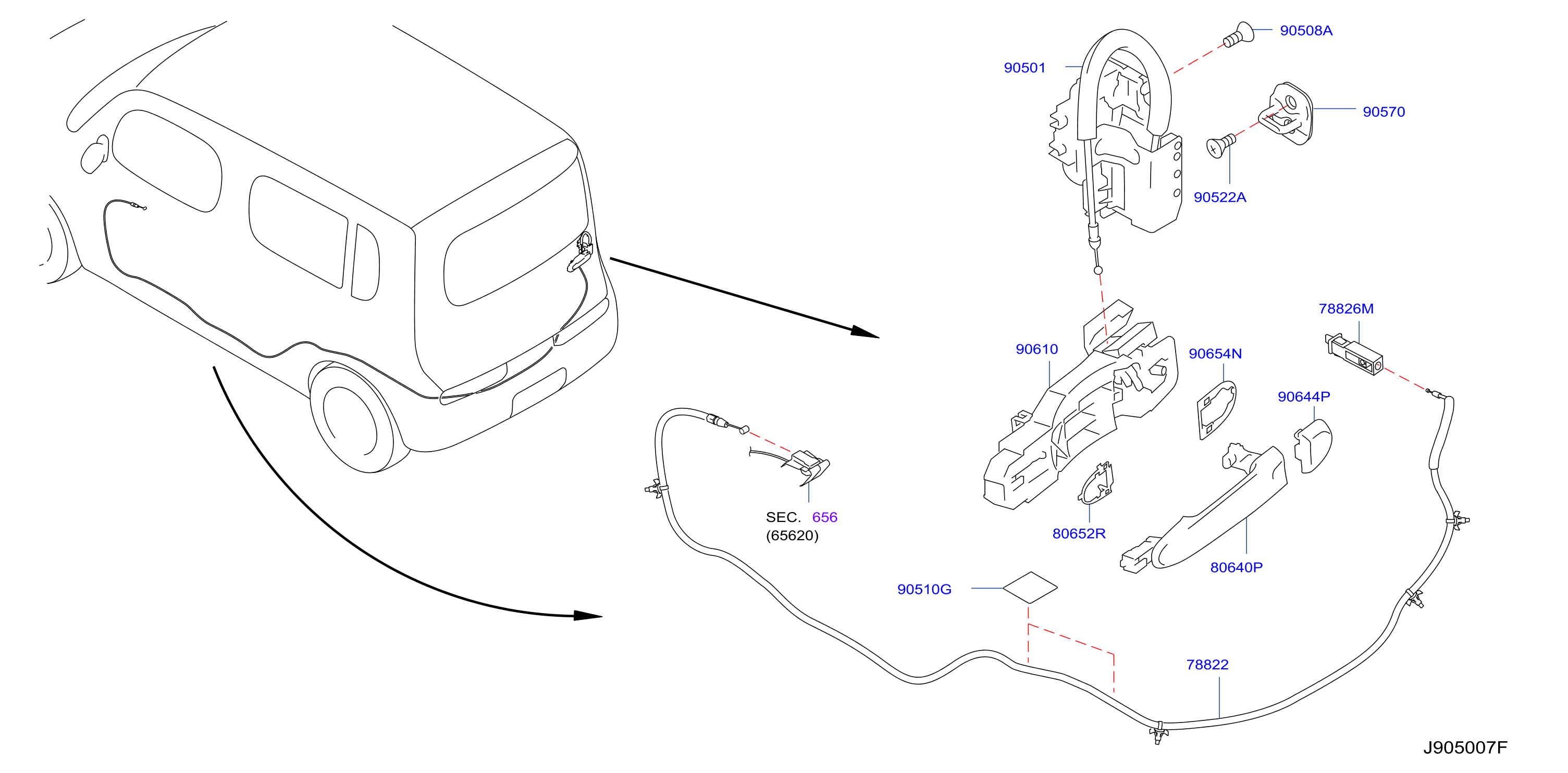 Diagram BACK DOOR LOCK & HANDLE for your Nissan Cube  