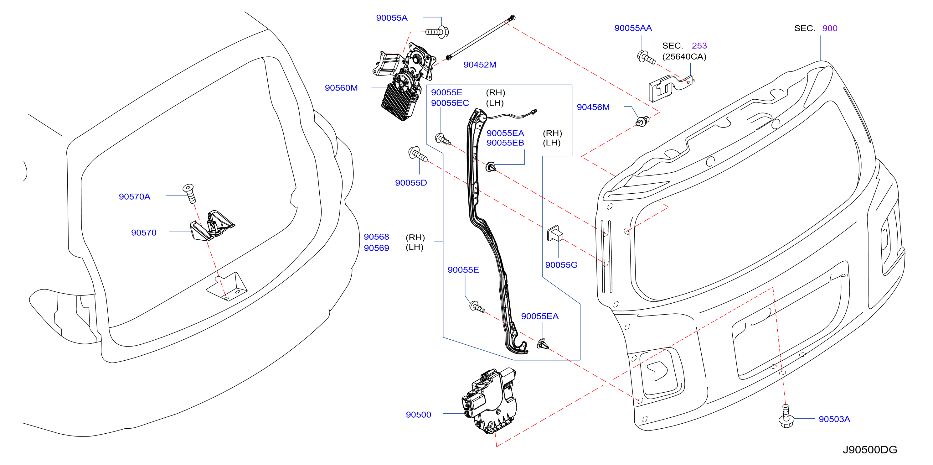 Diagram BACK DOOR LOCK & HANDLE for your 2013 Nissan Rogue   