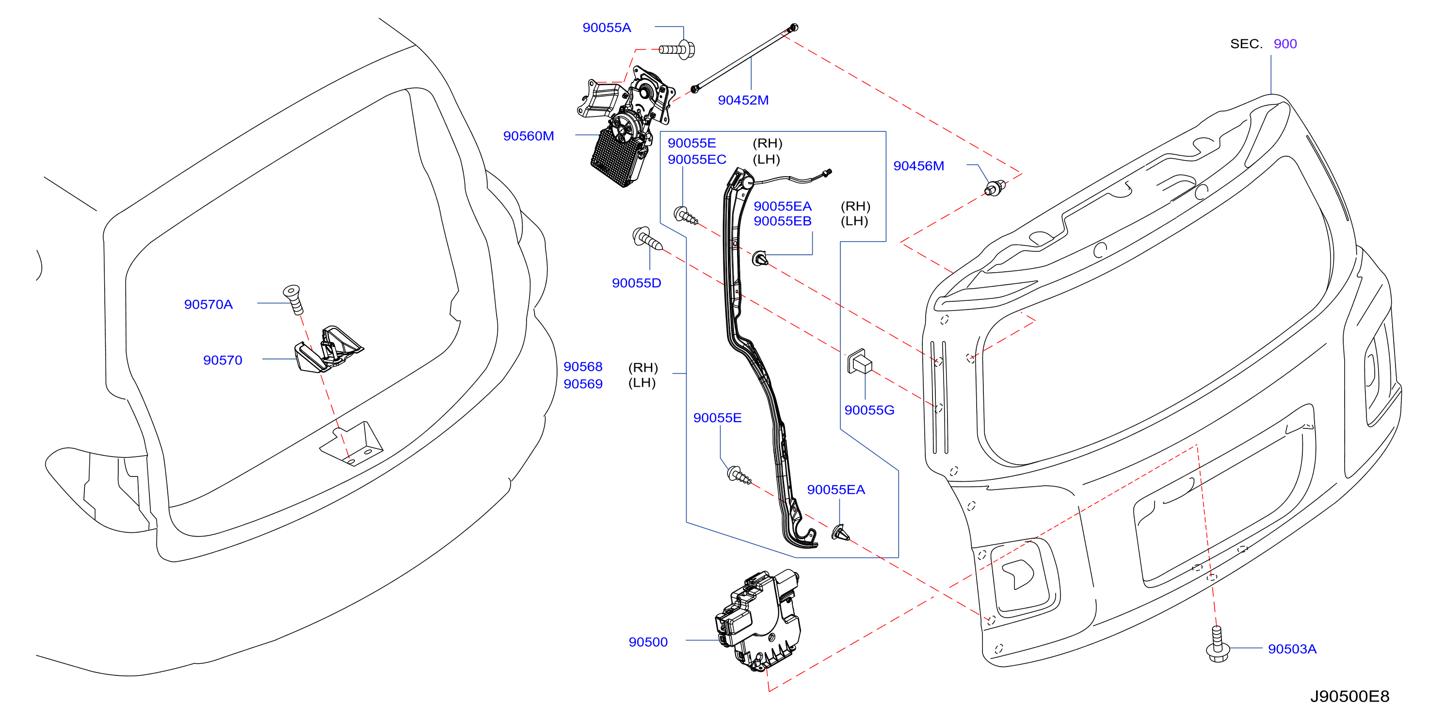 Diagram BACK DOOR LOCK & HANDLE for your 2013 Nissan Rogue   