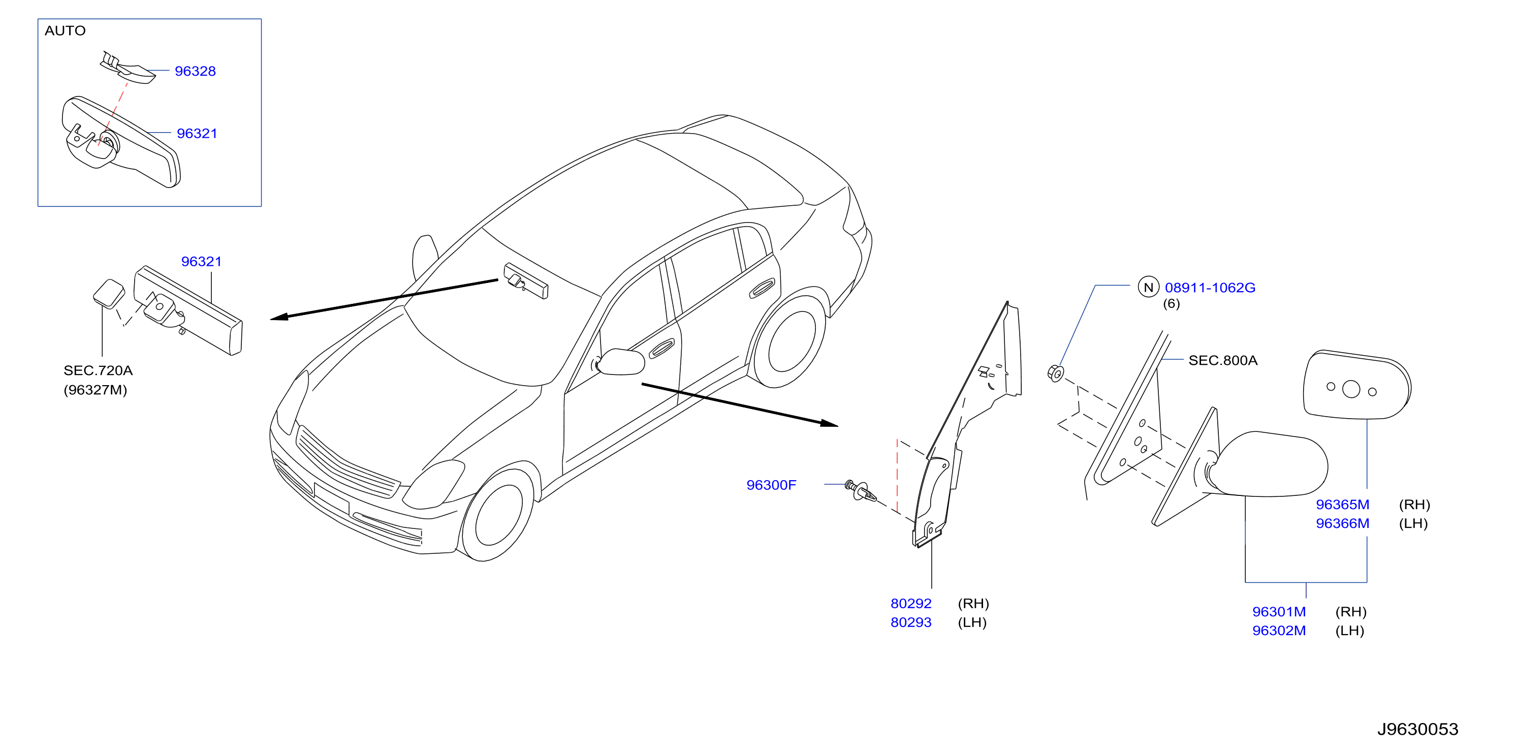 Diagram REAR VIEW MIRROR for your 2008 INFINITI QX50  WAGON LUXE 