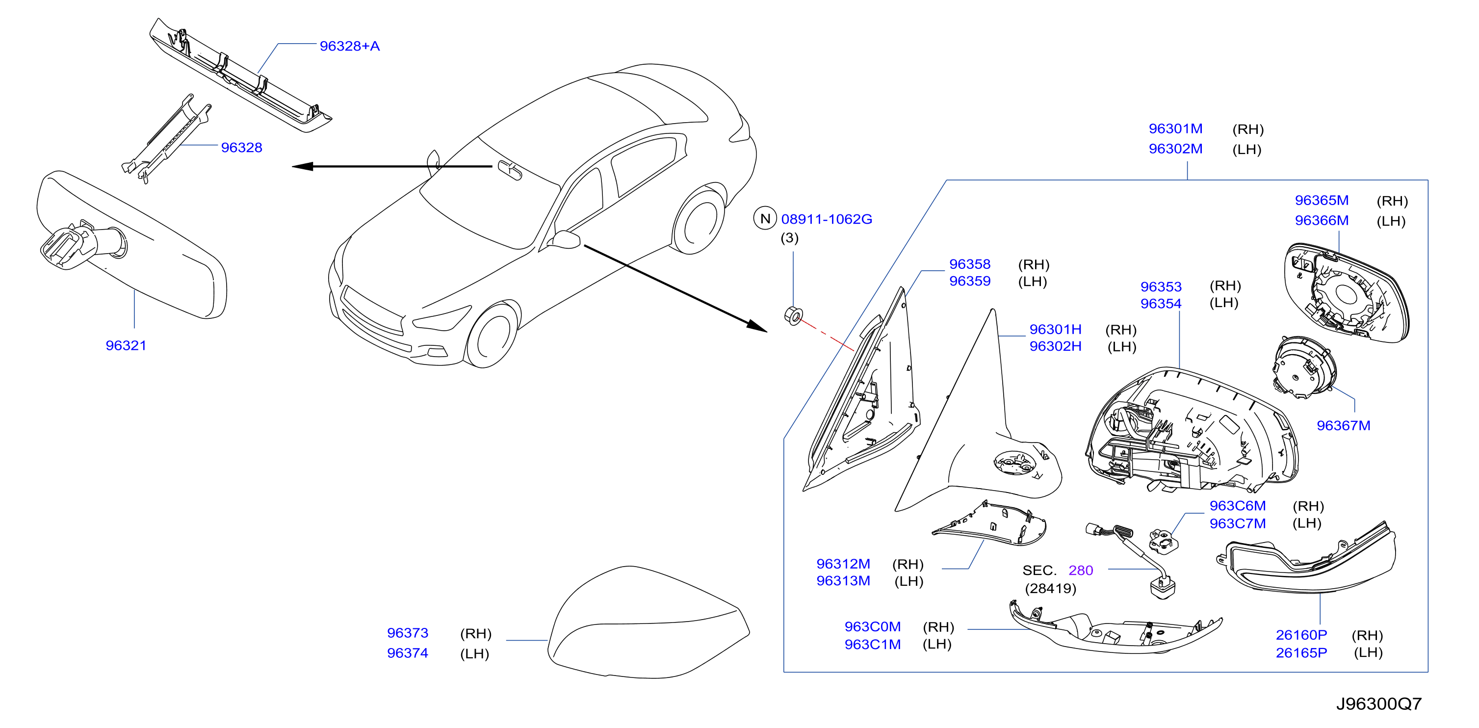 Diagram REAR VIEW MIRROR for your 2014 INFINITI Q40   