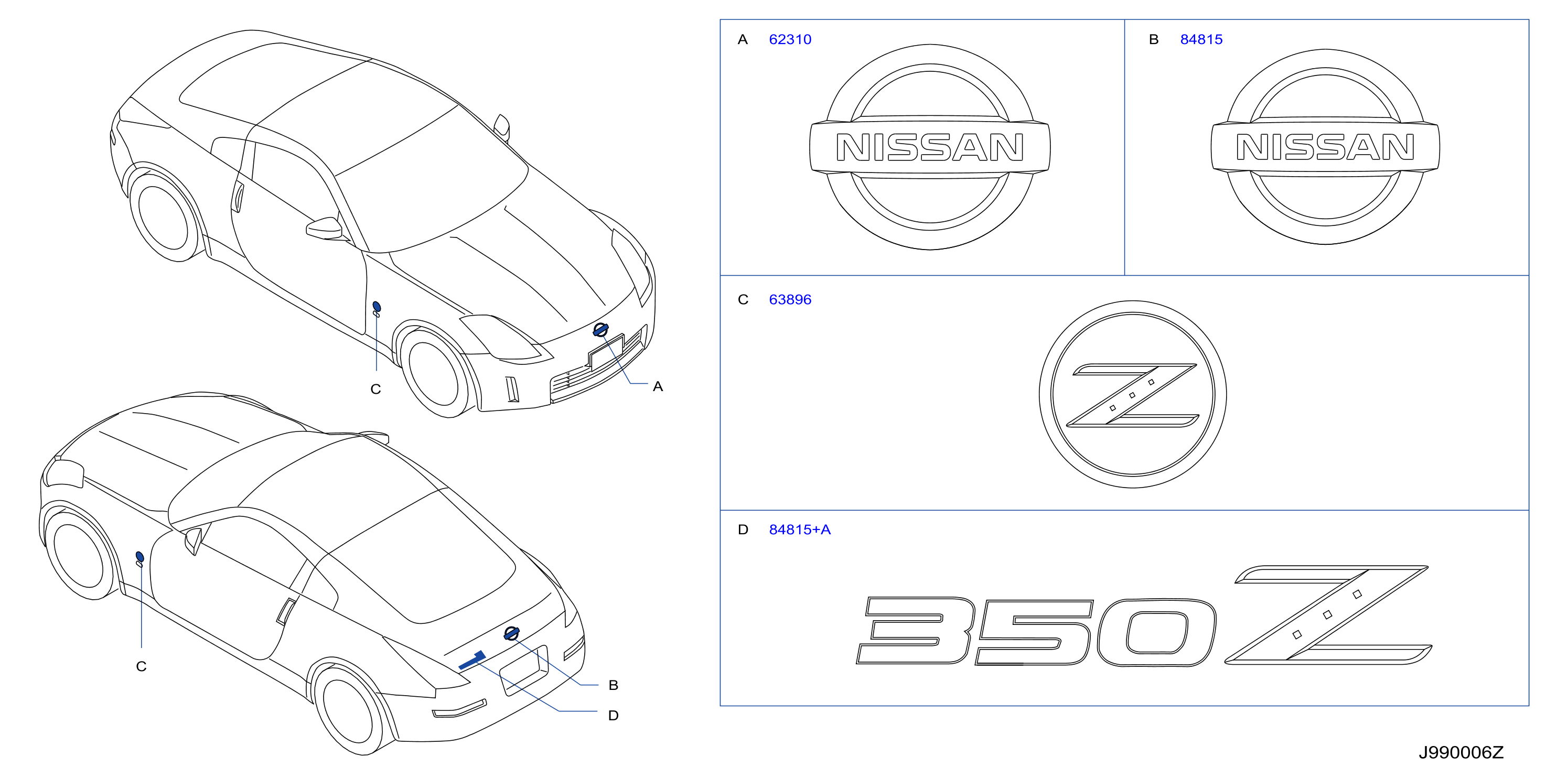 Diagram EMBLEM & NAME LABEL for your Nissan