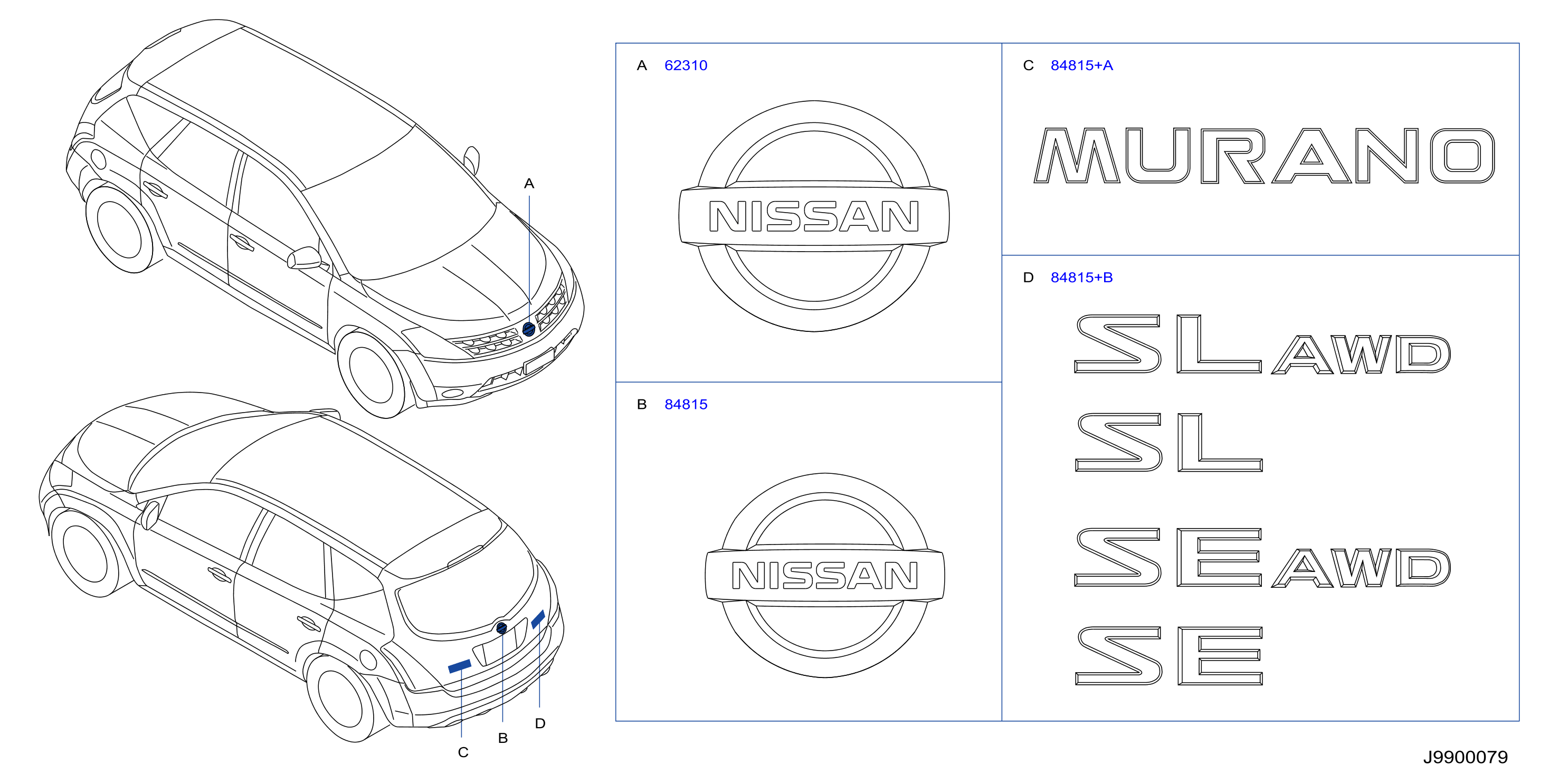 Diagram EMBLEM & NAME LABEL for your Nissan Murano  
