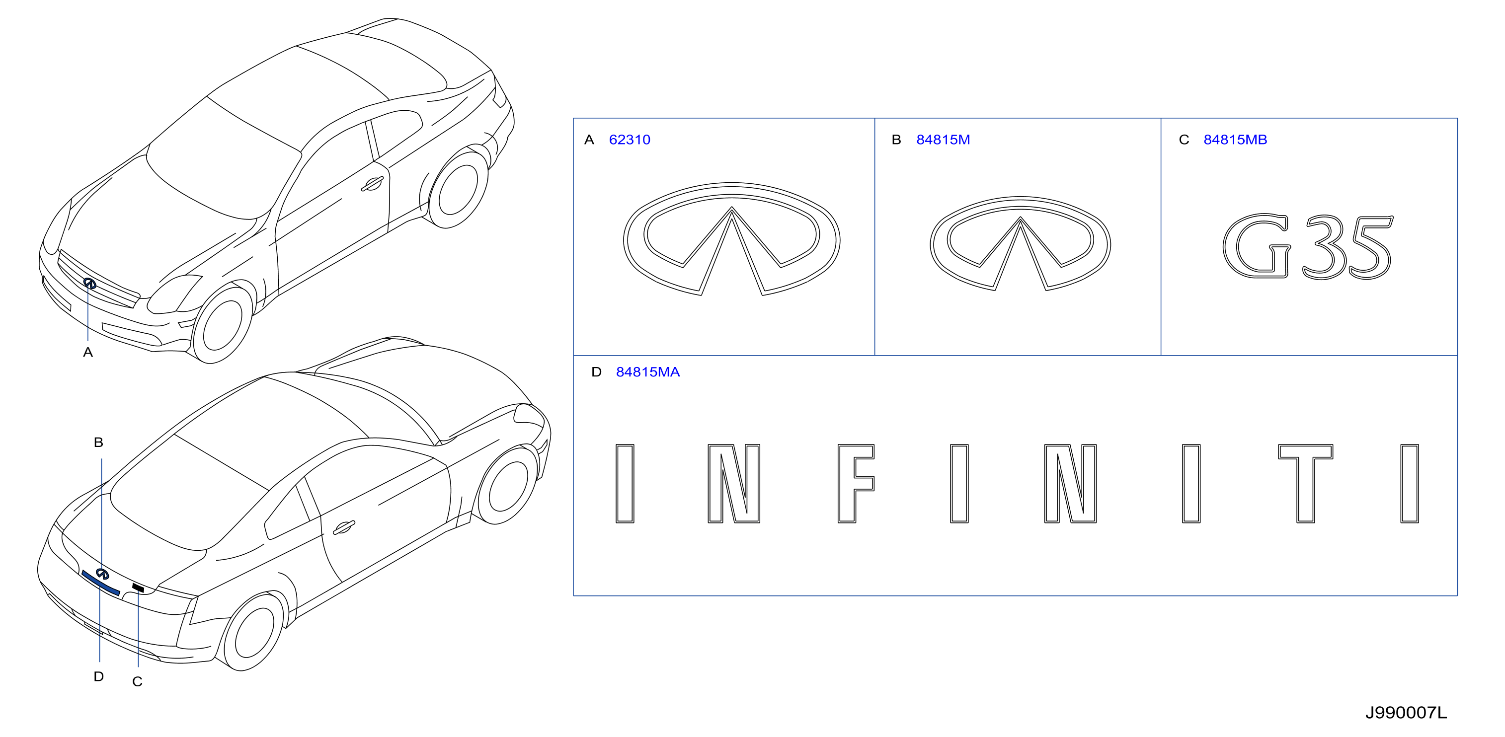 Diagram EMBLEM & NAME LABEL for your 2004 INFINITI FX35   