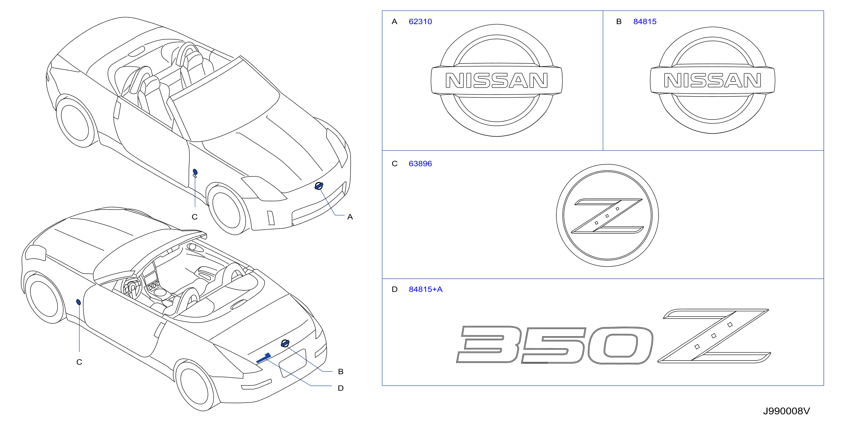 Diagram EMBLEM & NAME LABEL for your Nissan