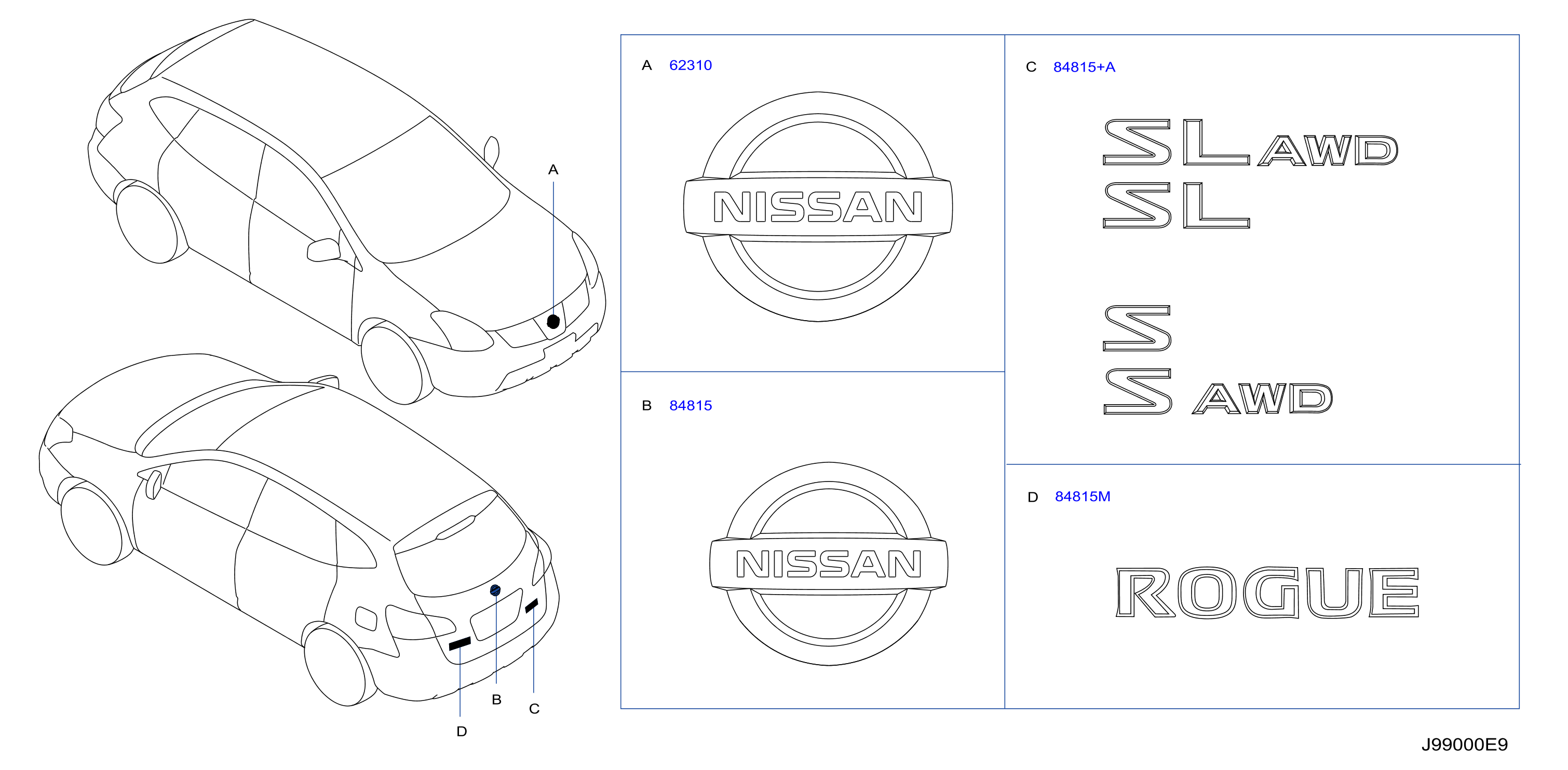 Diagram EMBLEM & NAME LABEL for your 2018 Nissan Versa   