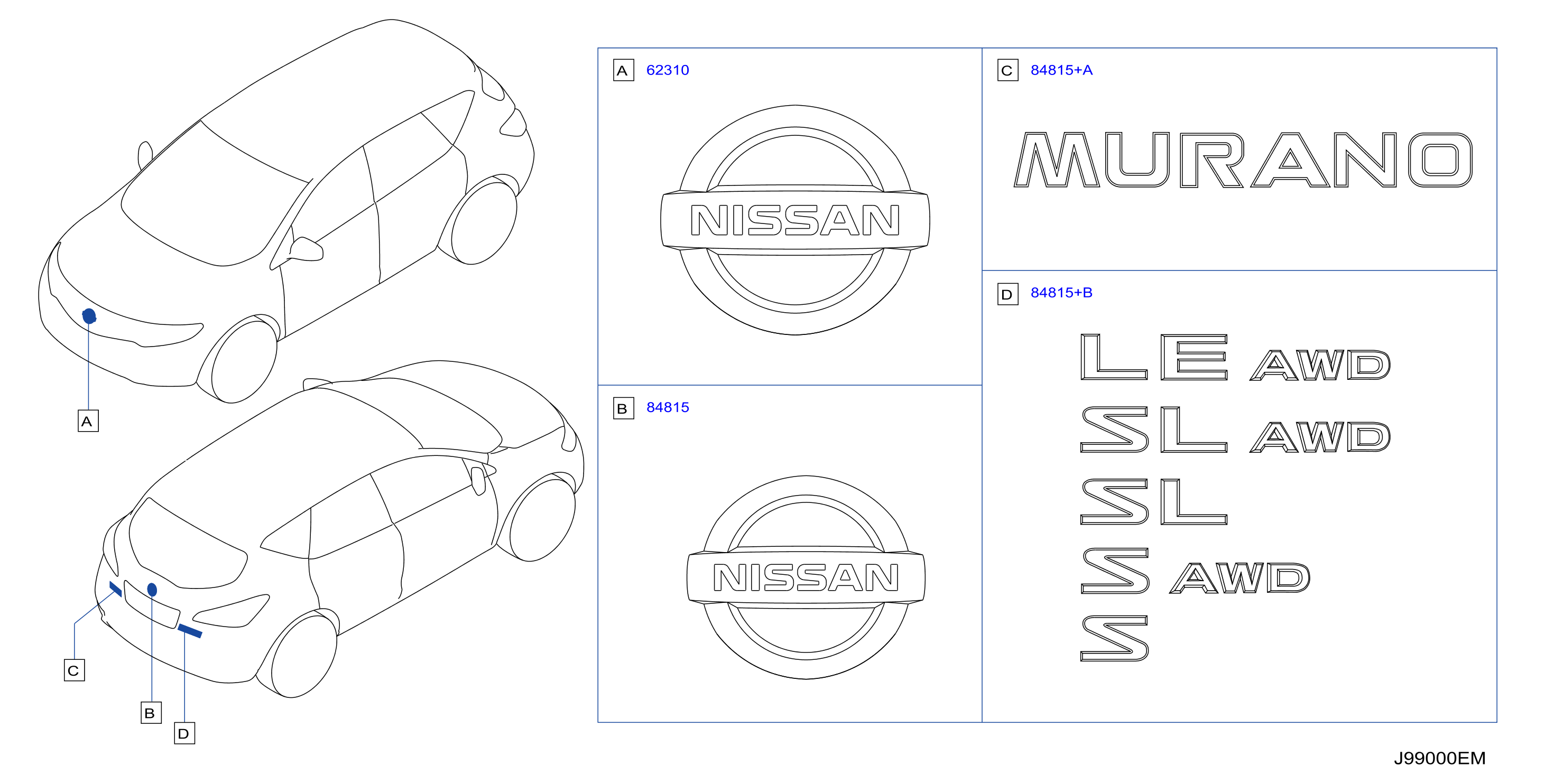 Diagram EMBLEM & NAME LABEL for your 2024 Nissan Murano   