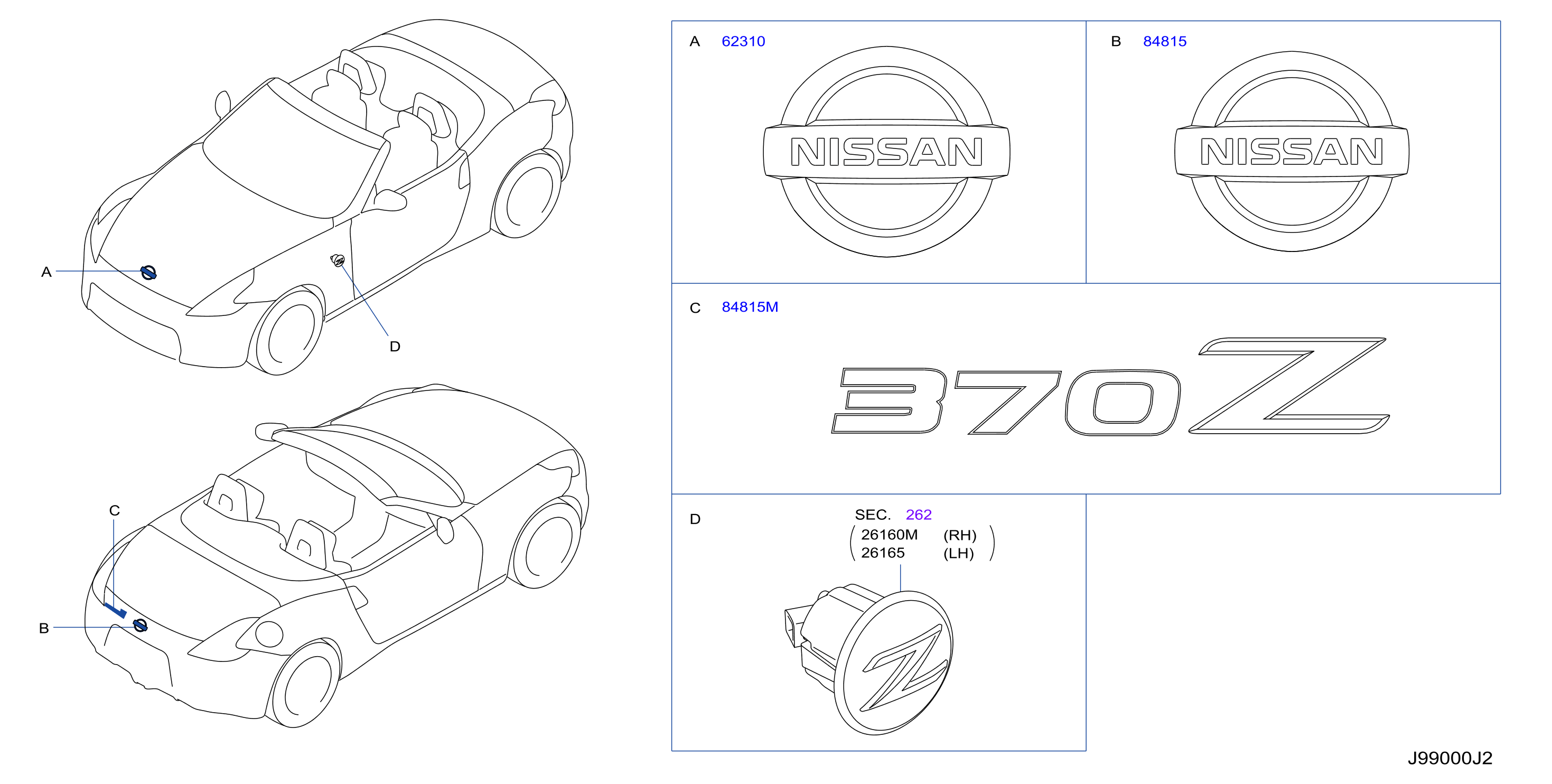 Diagram EMBLEM & NAME LABEL for your Nissan