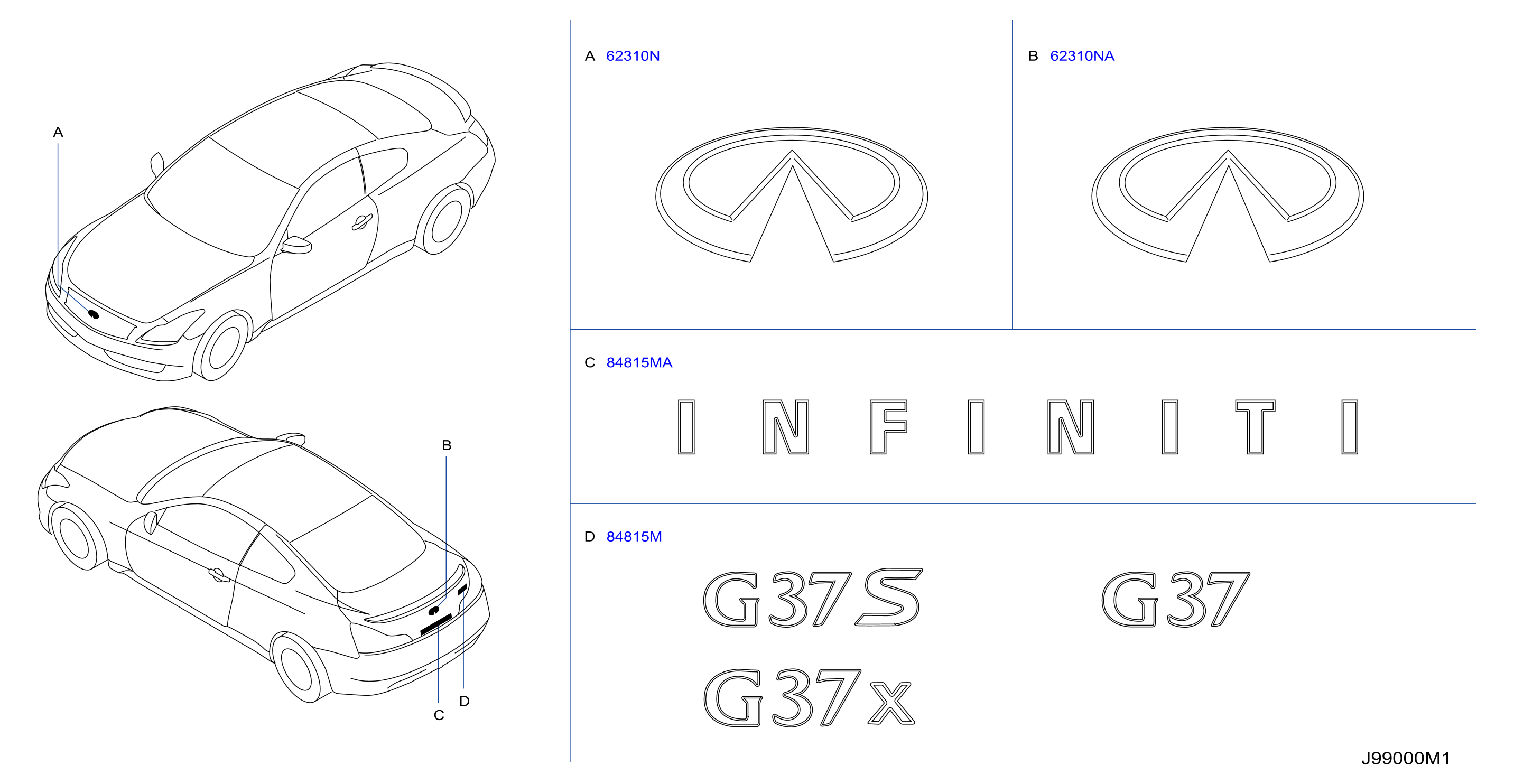Diagram EMBLEM & NAME LABEL for your 2005 INFINITI G35   