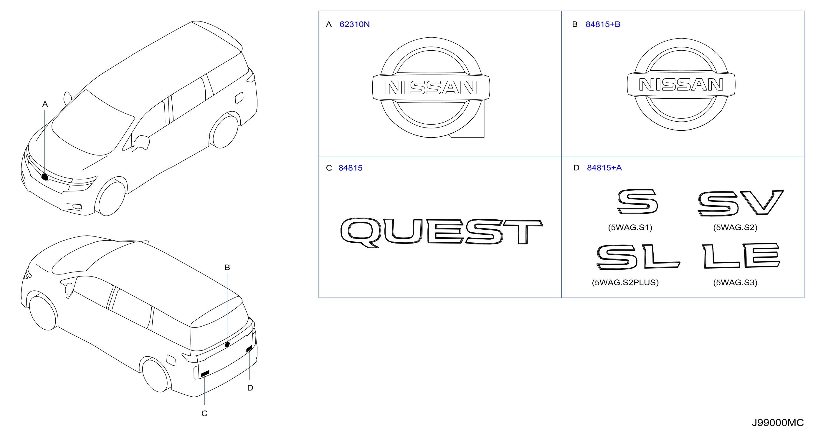 Diagram EMBLEM & NAME LABEL for your 2017 Nissan Quest   