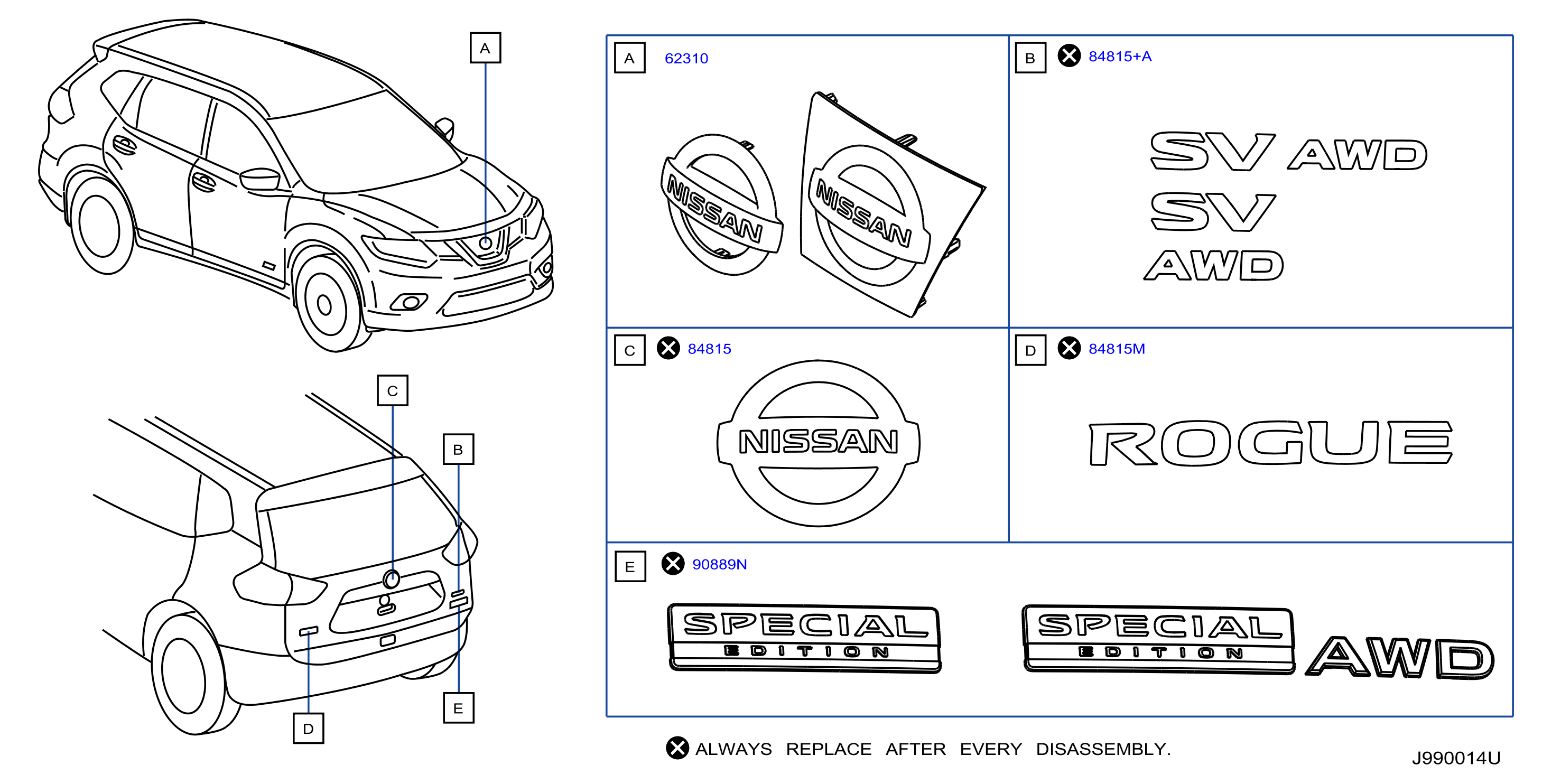 Diagram EMBLEM & NAME LABEL for your Nissan Rogue  