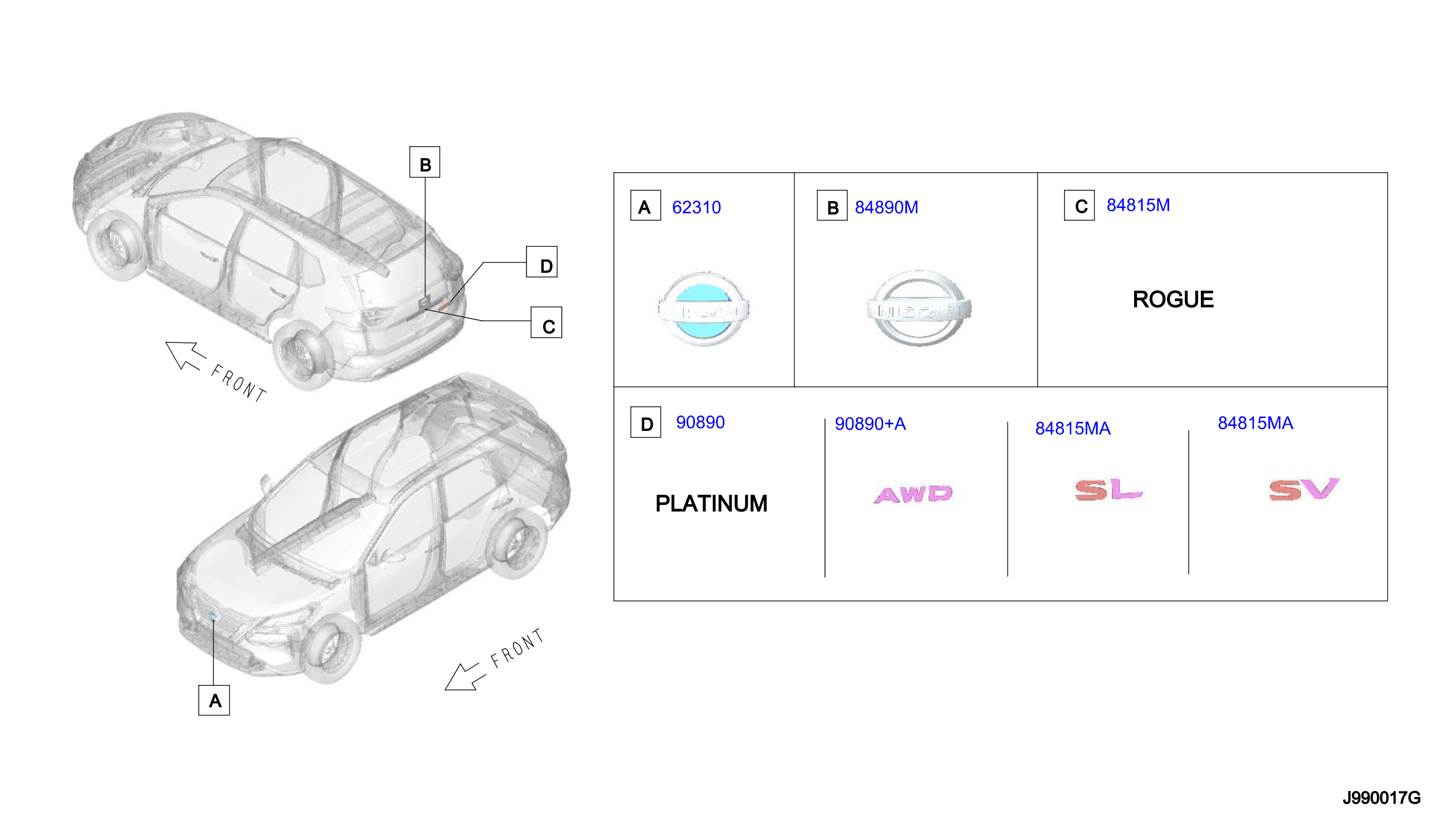 Diagram EMBLEM & NAME LABEL for your Nissan Rogue  